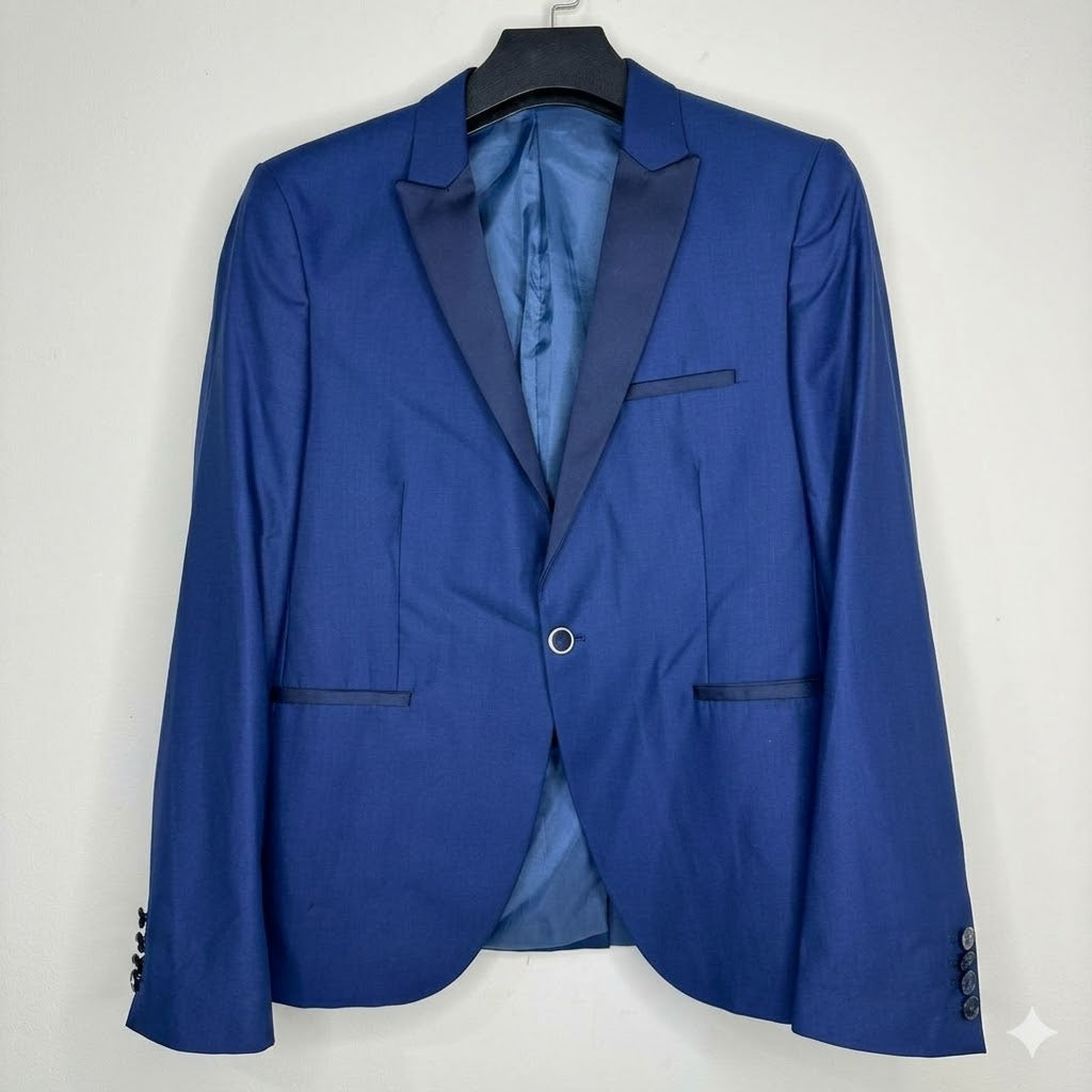 Men's Slim Fit Royal Blue Tuxedo Blazer - Silk-Blend Finish Dinner Jacket with Satin Peak Lapels