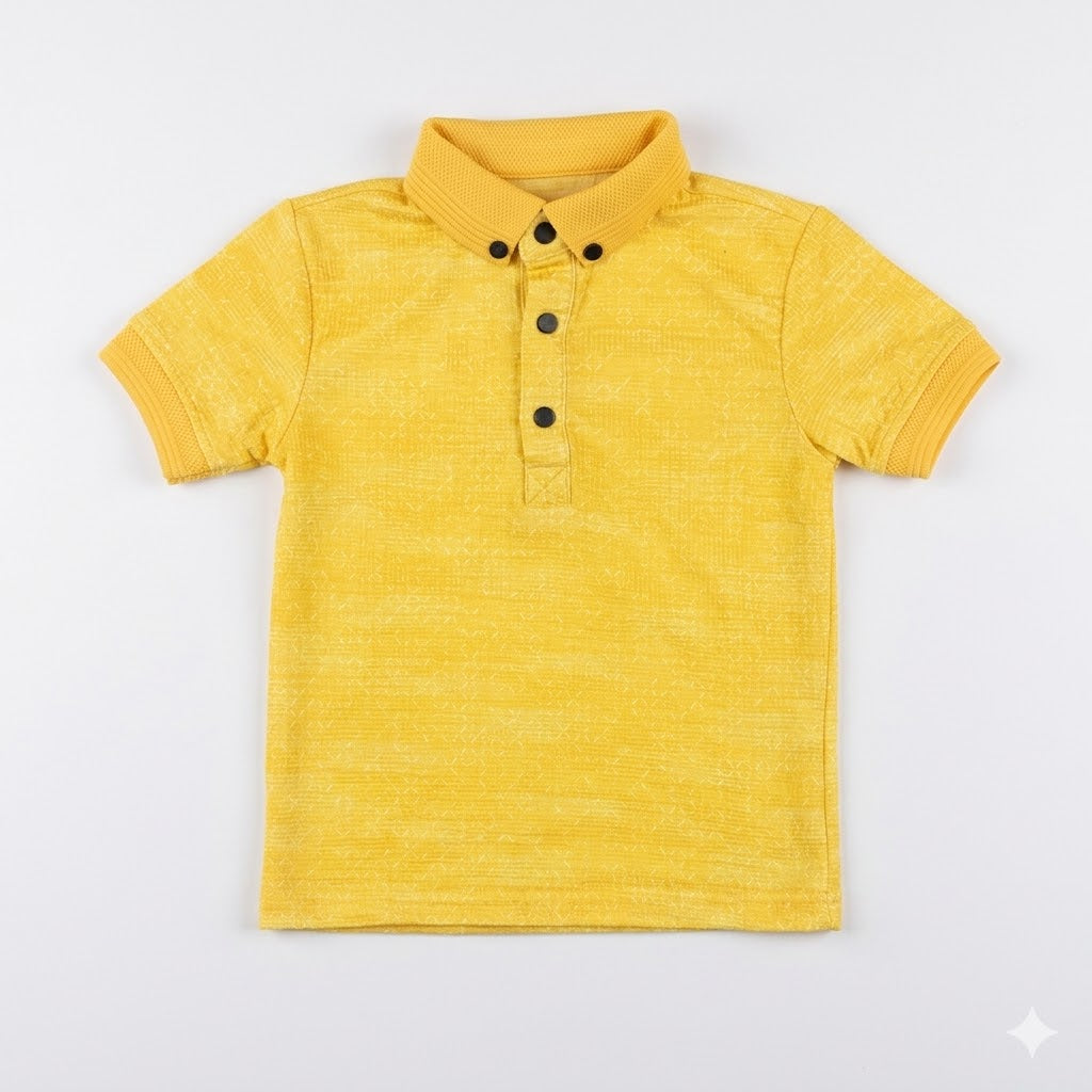 Textured Mustard Yellow Polo Shirt with Jacquard Pattern