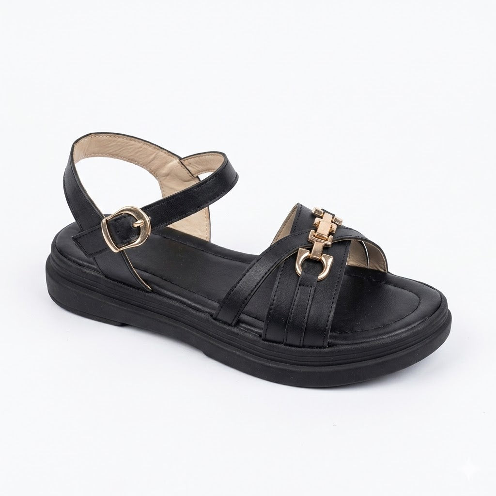 Women's Strappy Flatform Sandals with Gold Hardware – Classic Black