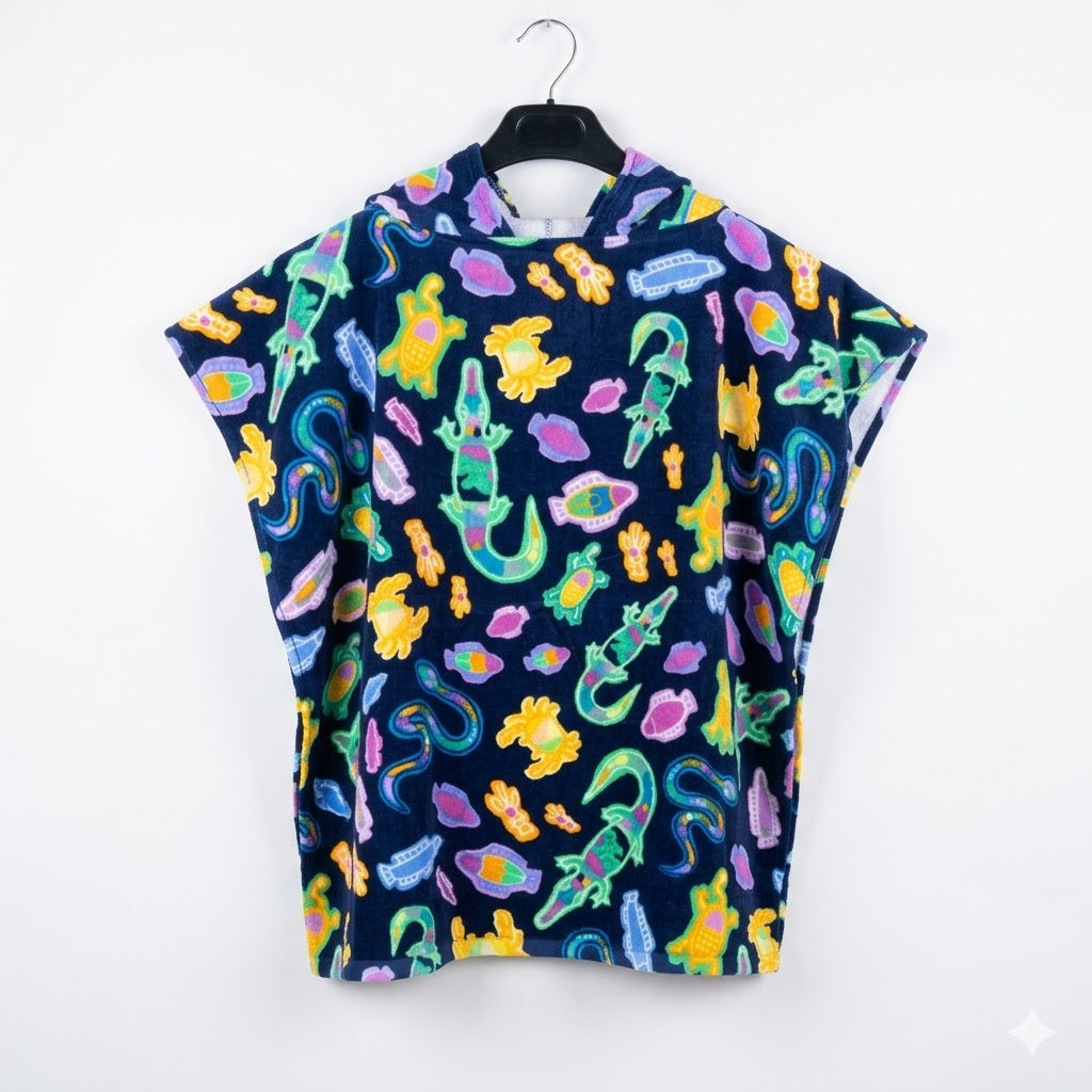 Kids' Hooded Sea Life Poncho Towel – Navy Blue Multi