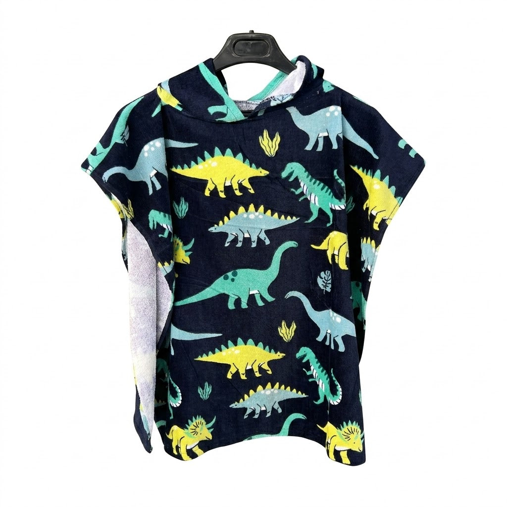 Kids' Colorful Dinosaur Hooded Poncho Towel – Navy Blue