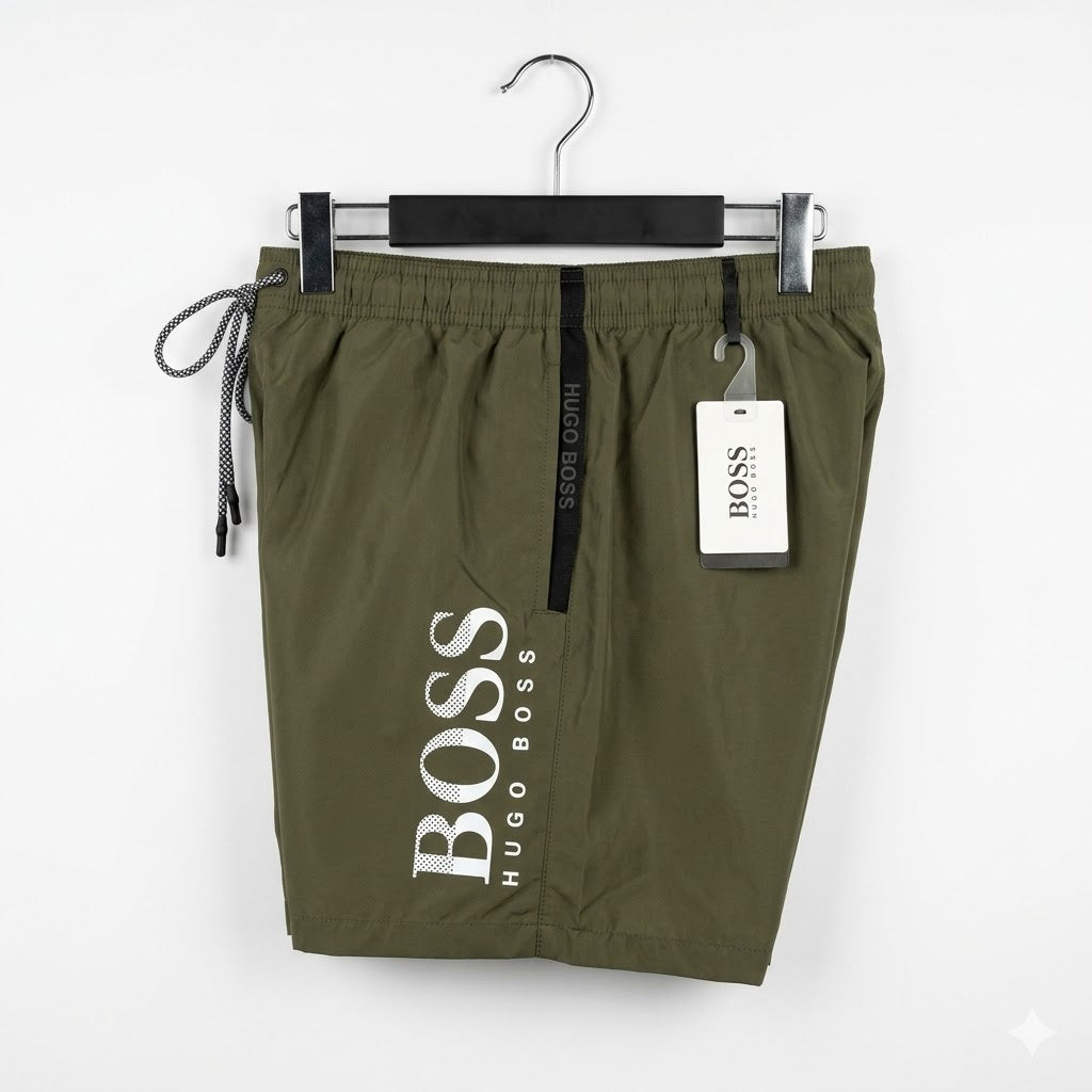 HUGO BOSS Men's Graphic Print Swim Shorts – Olive Green