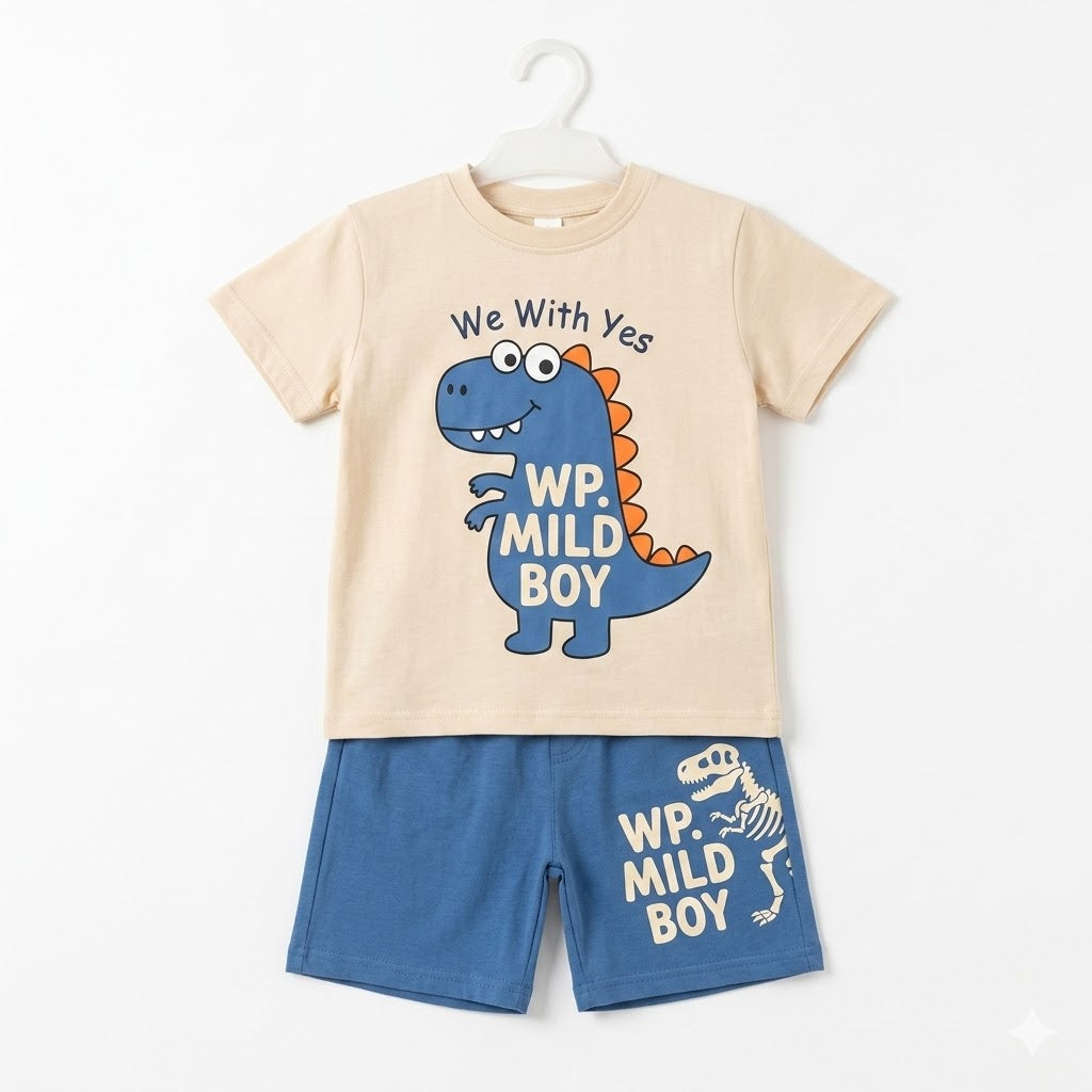Boys' "WP. MILD BOY" Dinosaur Print 2-Piece Short Pajama Set