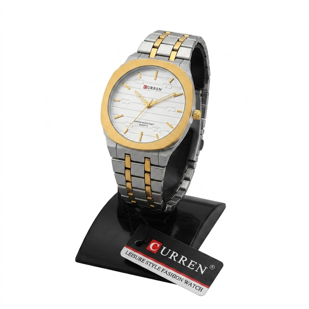 CURREN Luxury Men's Quartz Watch – Two-Tone Silver & Gold Stainless Steel Business Wristwatch