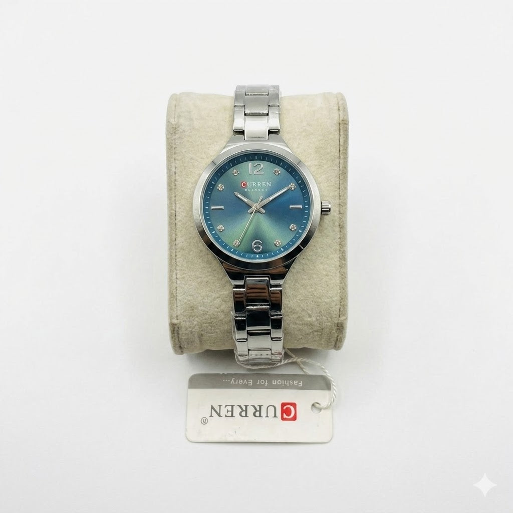 CURREN Blanche Women's Luxury Quartz Watch – Emerald Green to Deep Blue Gradient Dial with Stainless Steel Bracelet