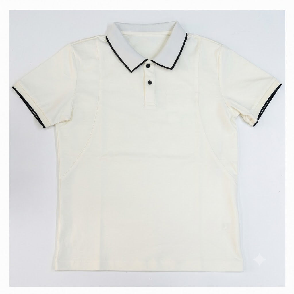 Minimalist Off-White Polo Shirt with Contrast Piping