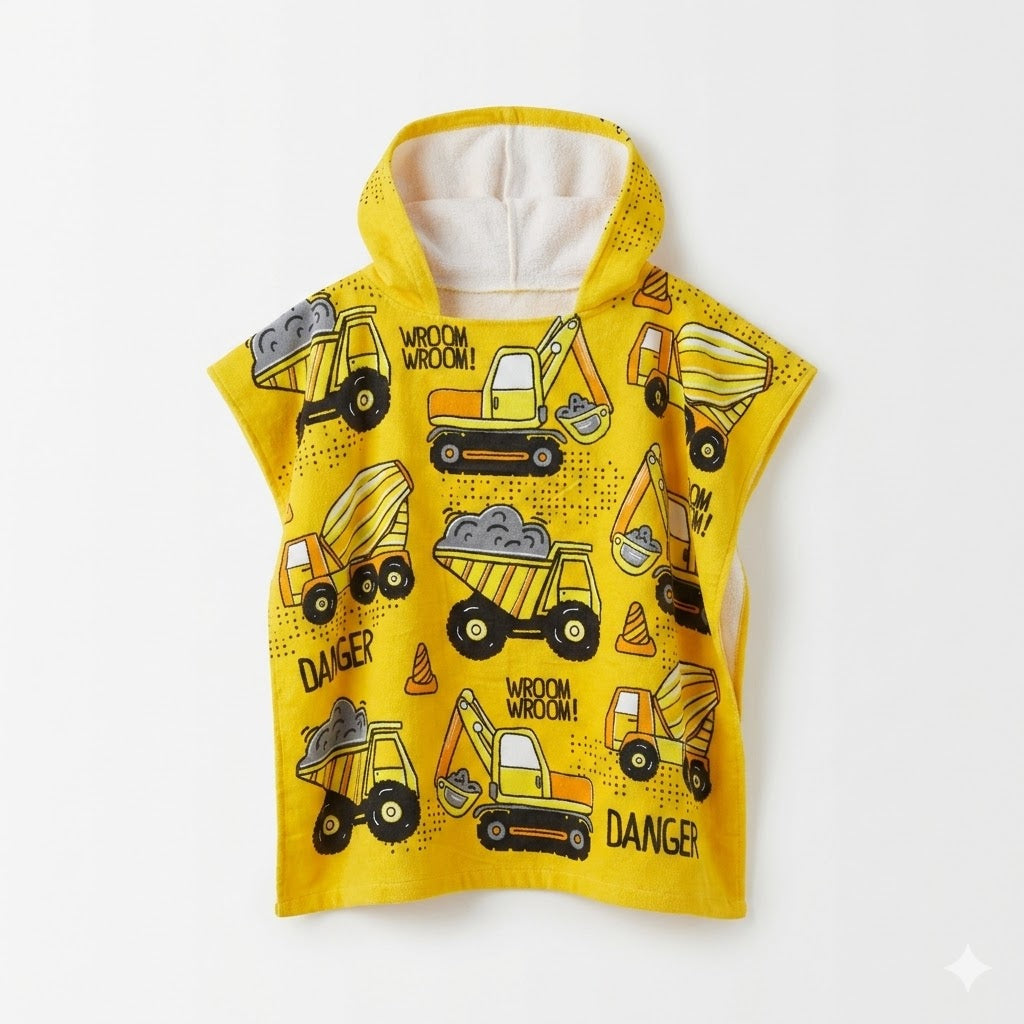 Kids' Construction Vehicle Hooded Poncho Towel – Caution Yellow