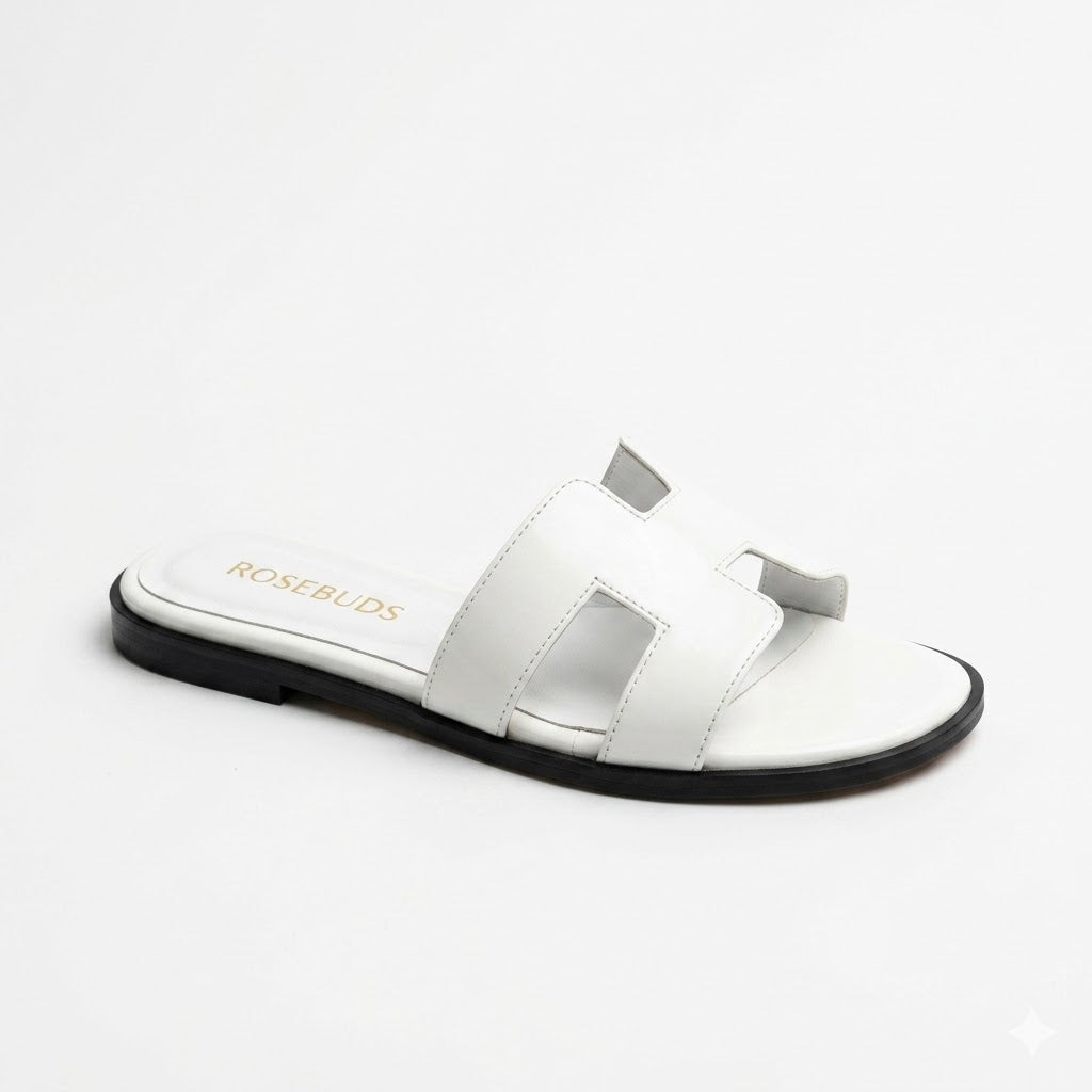 Rosebuds Women's Luxury H-Strap Flat Sandals – Minimalist White