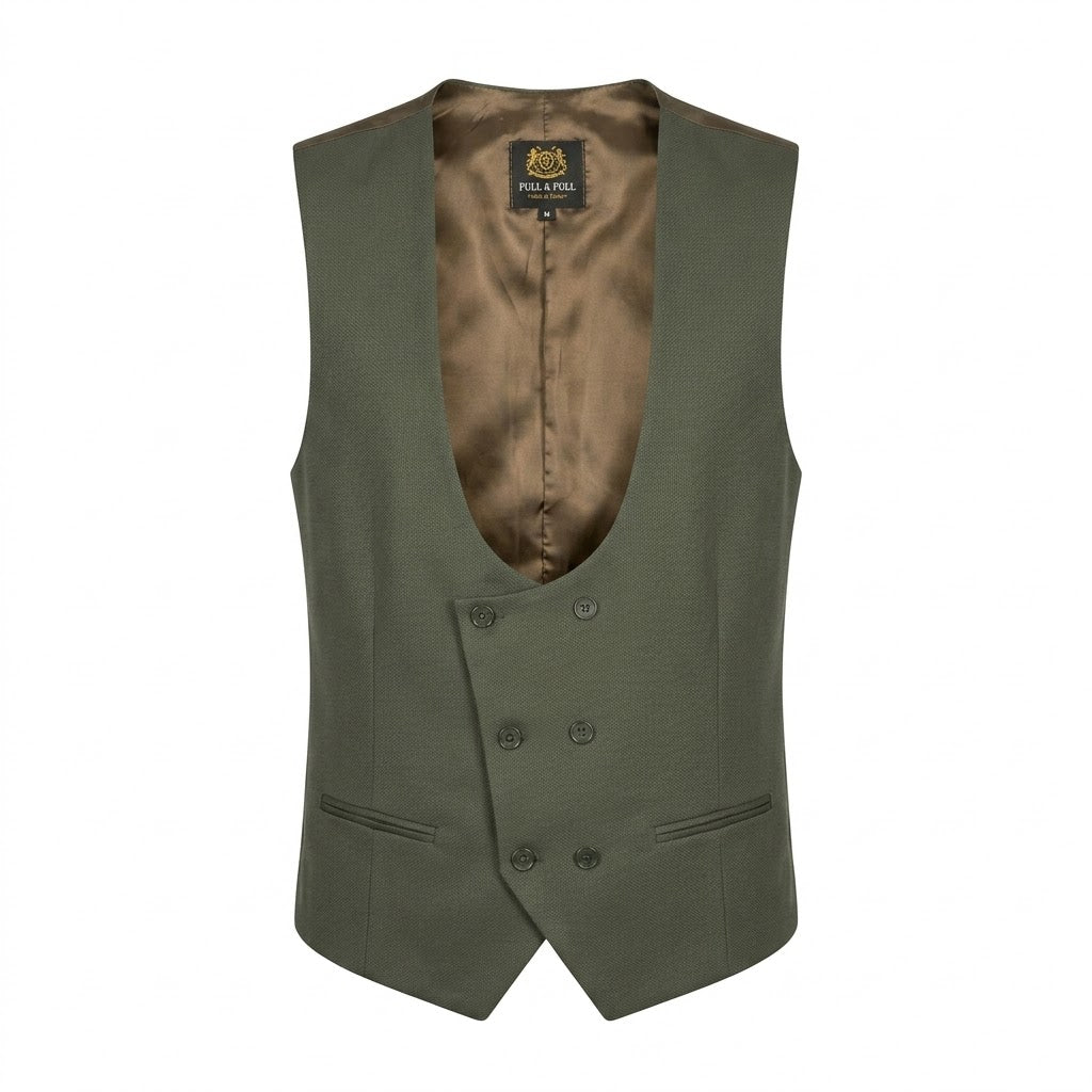 Premium Men’s Olive Green Double-Breasted Waistcoat