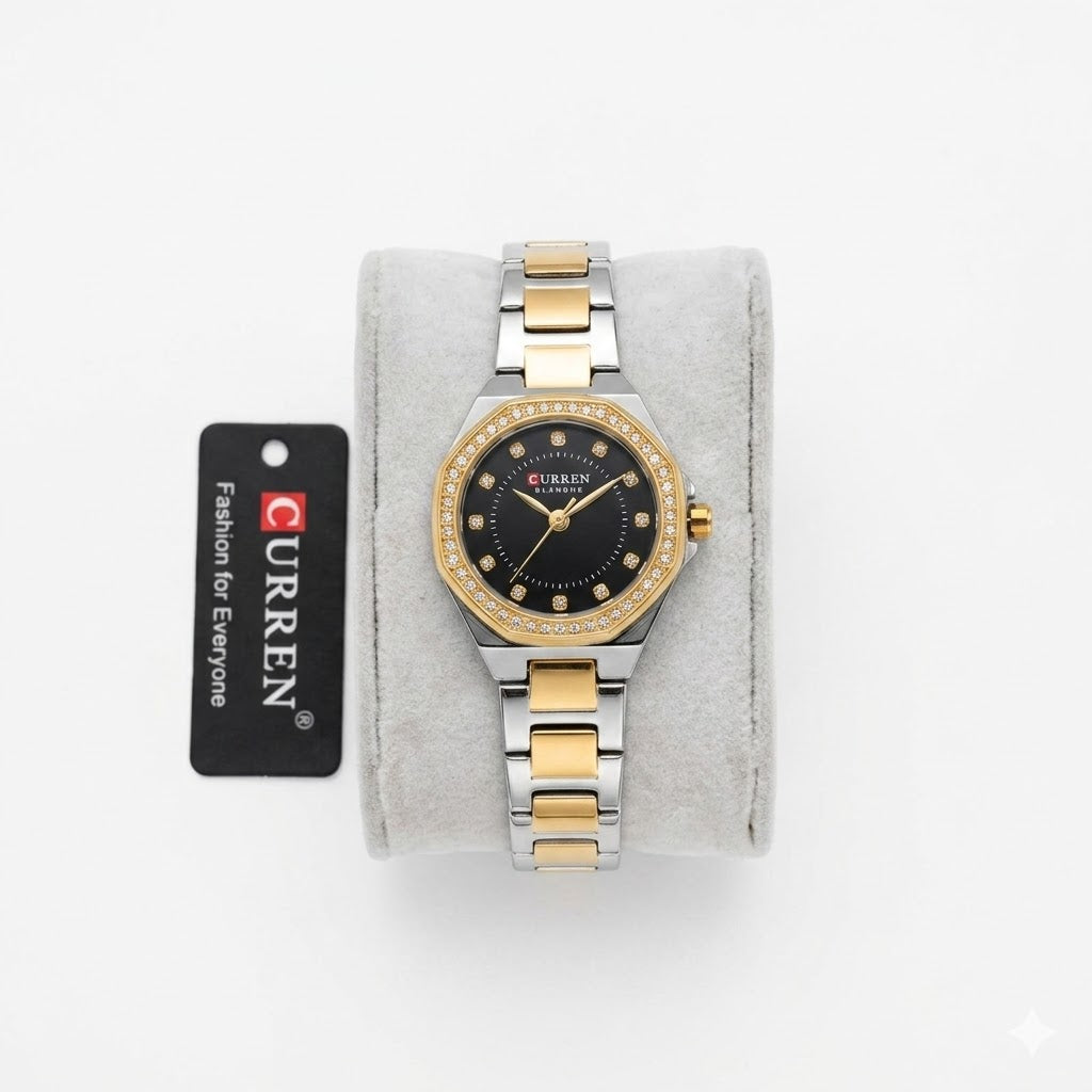 CURREN Blanche Luxury Women's Dress Watch – Crystal Bezel Octagonal Design with Two-Tone Stainless Steel Bracelet
