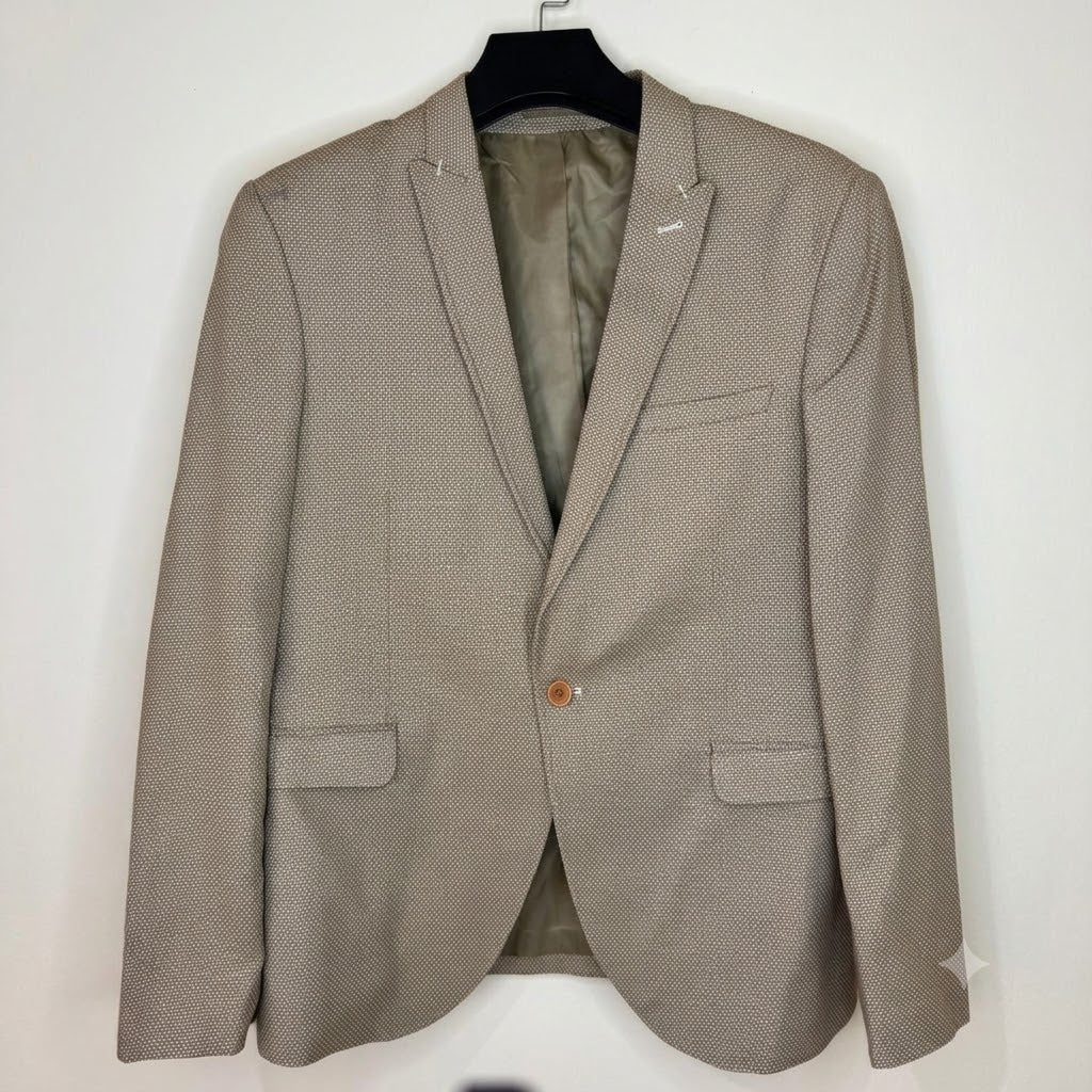 Men's Slim Fit Textured Blazer Jacket – Tan/Taupe Micro-Pattern, Single-Button