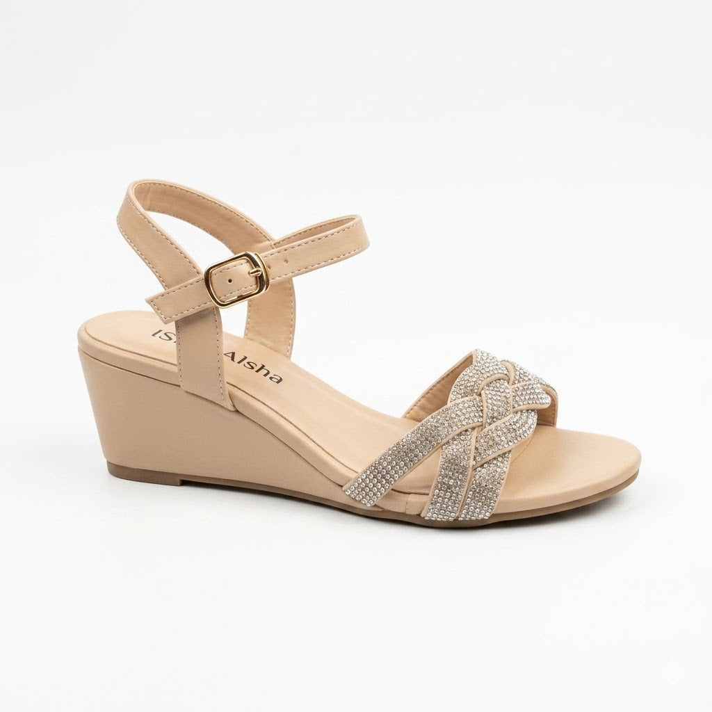 Beige Espadrille Wedge Sandals with Woven Jute Heel
