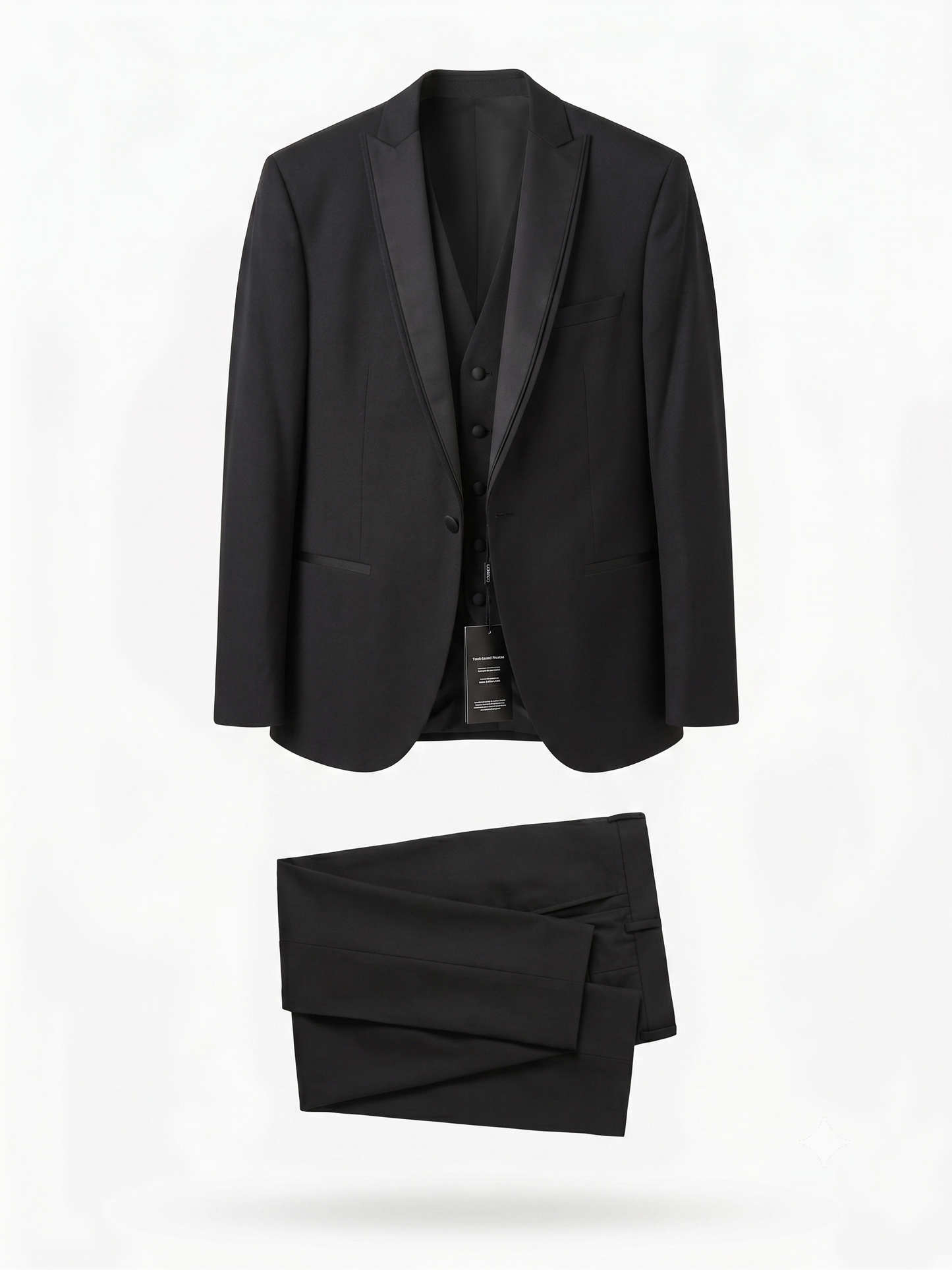 Men's Premium Black 3-Piece Tuxedo Suit – Slim-Fit Satin Peak Lapel Blazer, Vest & Pants