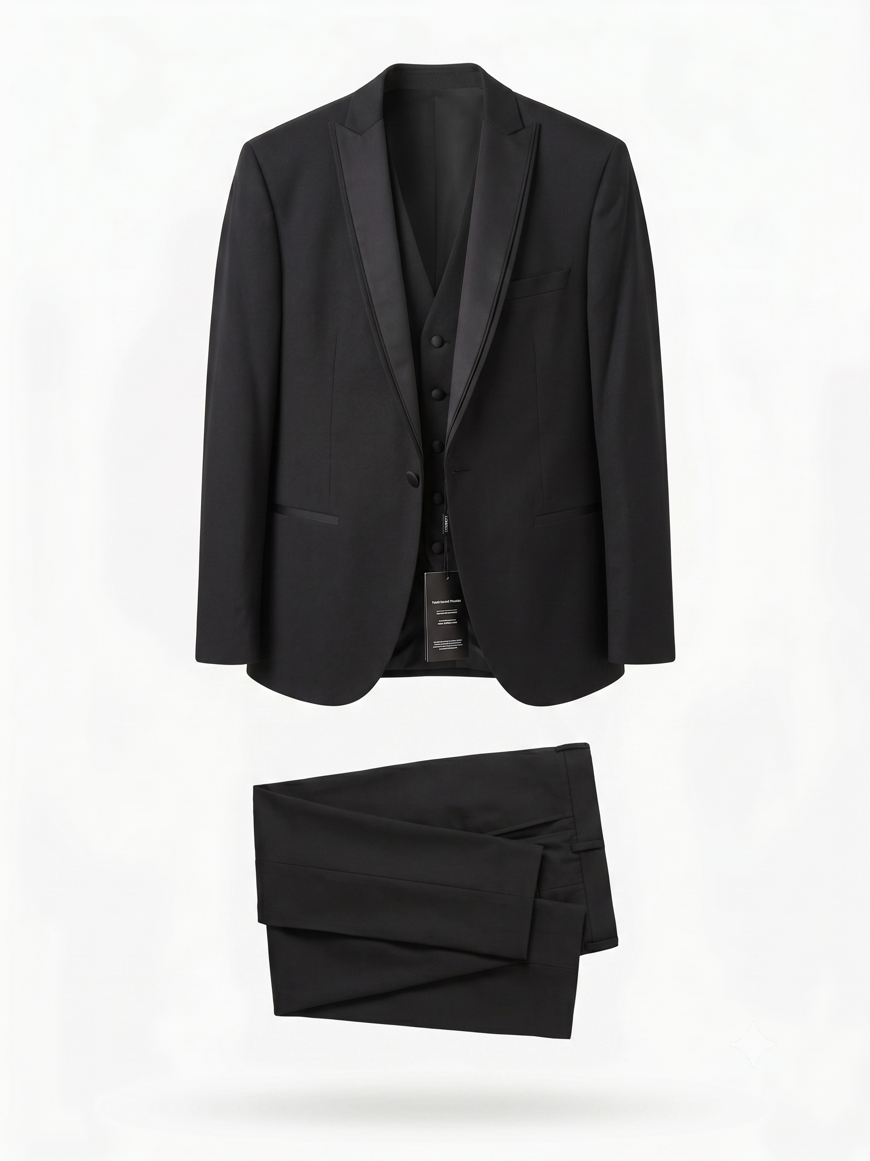 Men's Premium Black 3-Piece Tuxedo Suit – Slim-Fit Satin Peak Lapel Blazer, Vest & Pants