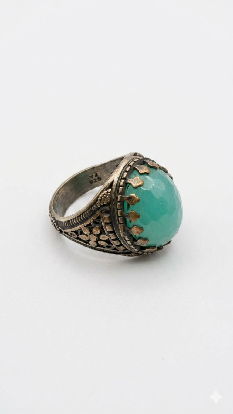Artisanal Mint Opalite Filigree Statement Ring