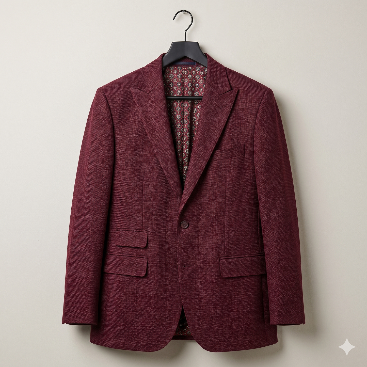 Men’s Textured Burgundy Slim Fit Blazer – Premium Patterned Lining
