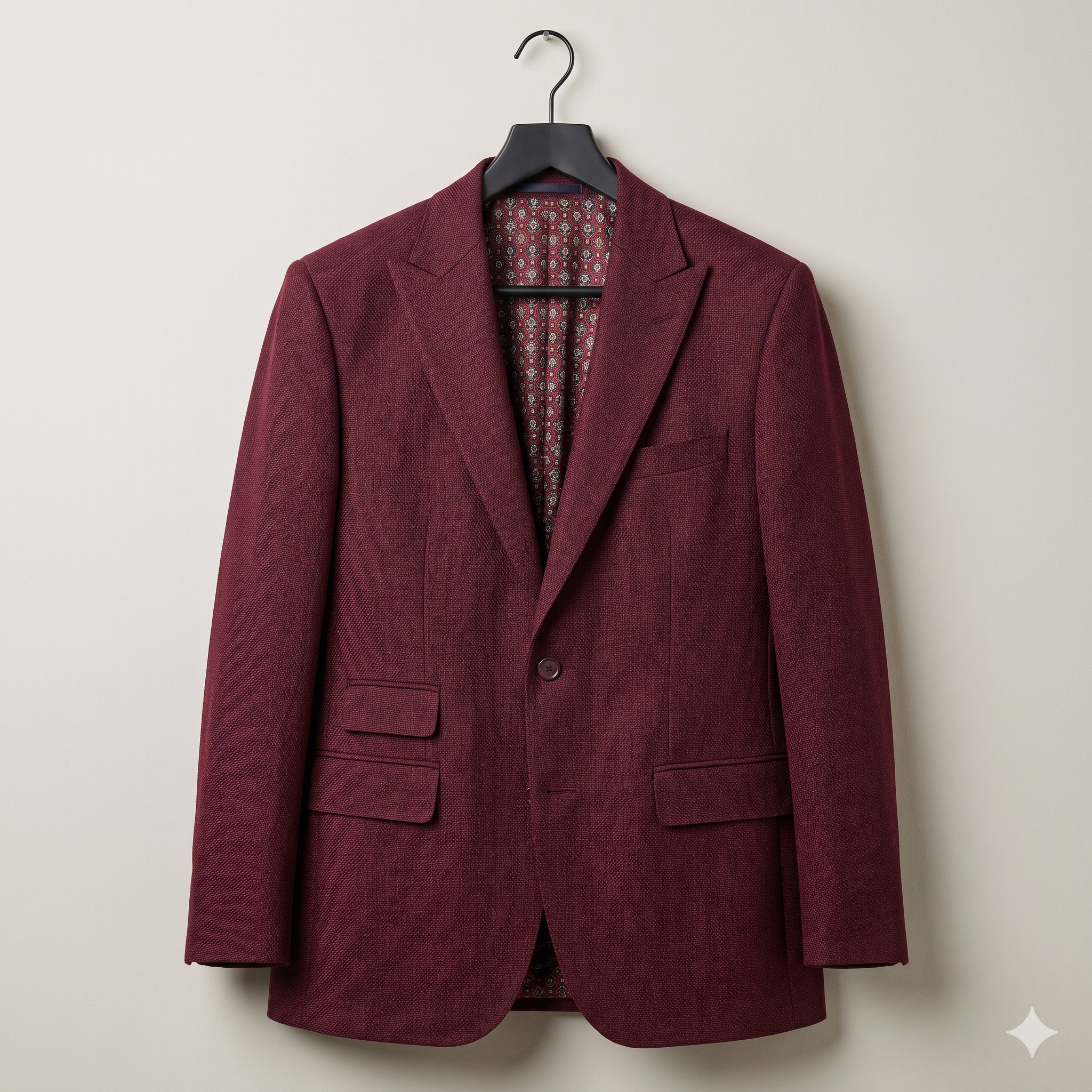 Men’s Textured Burgundy Slim Fit Blazer – Premium Patterned Lining