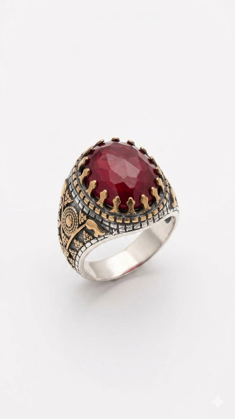 Ottoman Sovereign Crowned Ruby Signet Ring