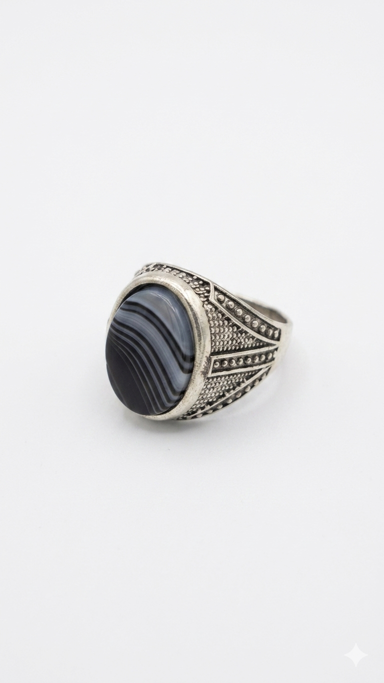 Elegant Banded Agate Signet Ring