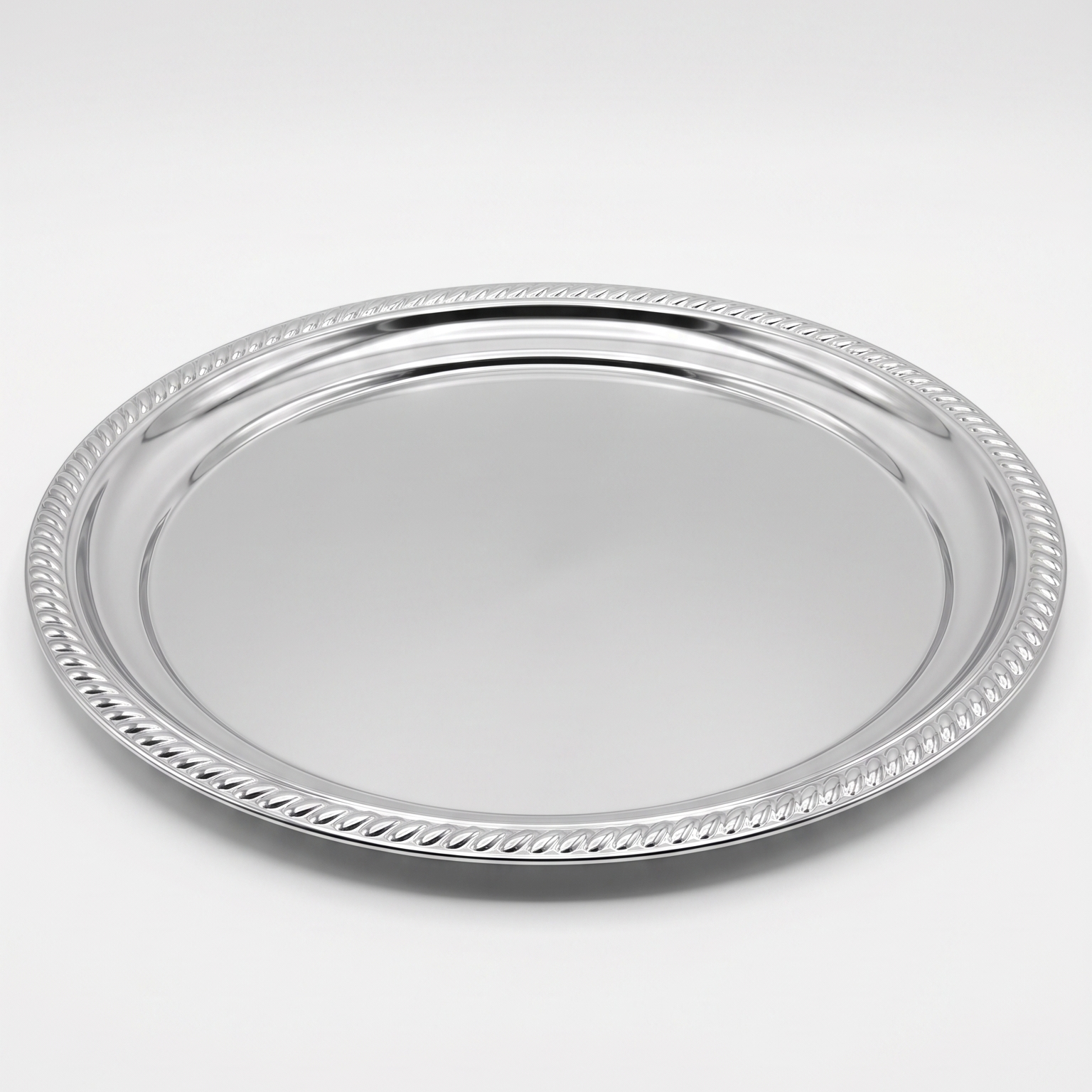 Premium Round Stainless Steel Serving Tray with Elegant Rope-Pattern Rim