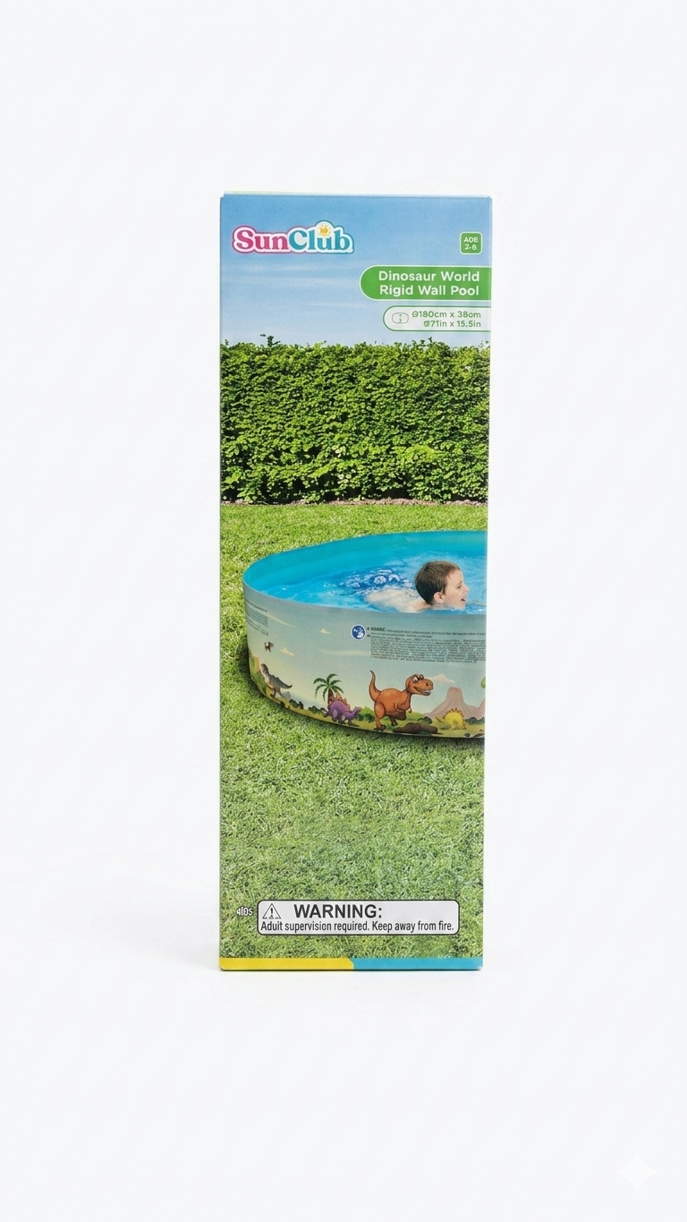 SunClub "Dinosaur World" Rigid Wall Kids Pool – $\emptyset$180cm x 38cm Quick-Setup Above-Ground Toddler Splash Padding Pool