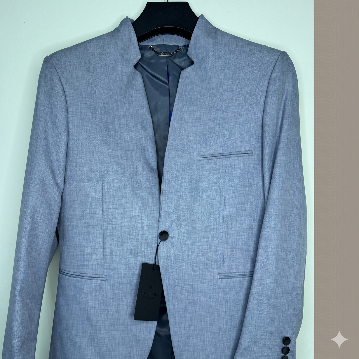 Men's Slim Fit Light Grey Blazer - Contemporary Cutout Stand Collar Casual Jacket