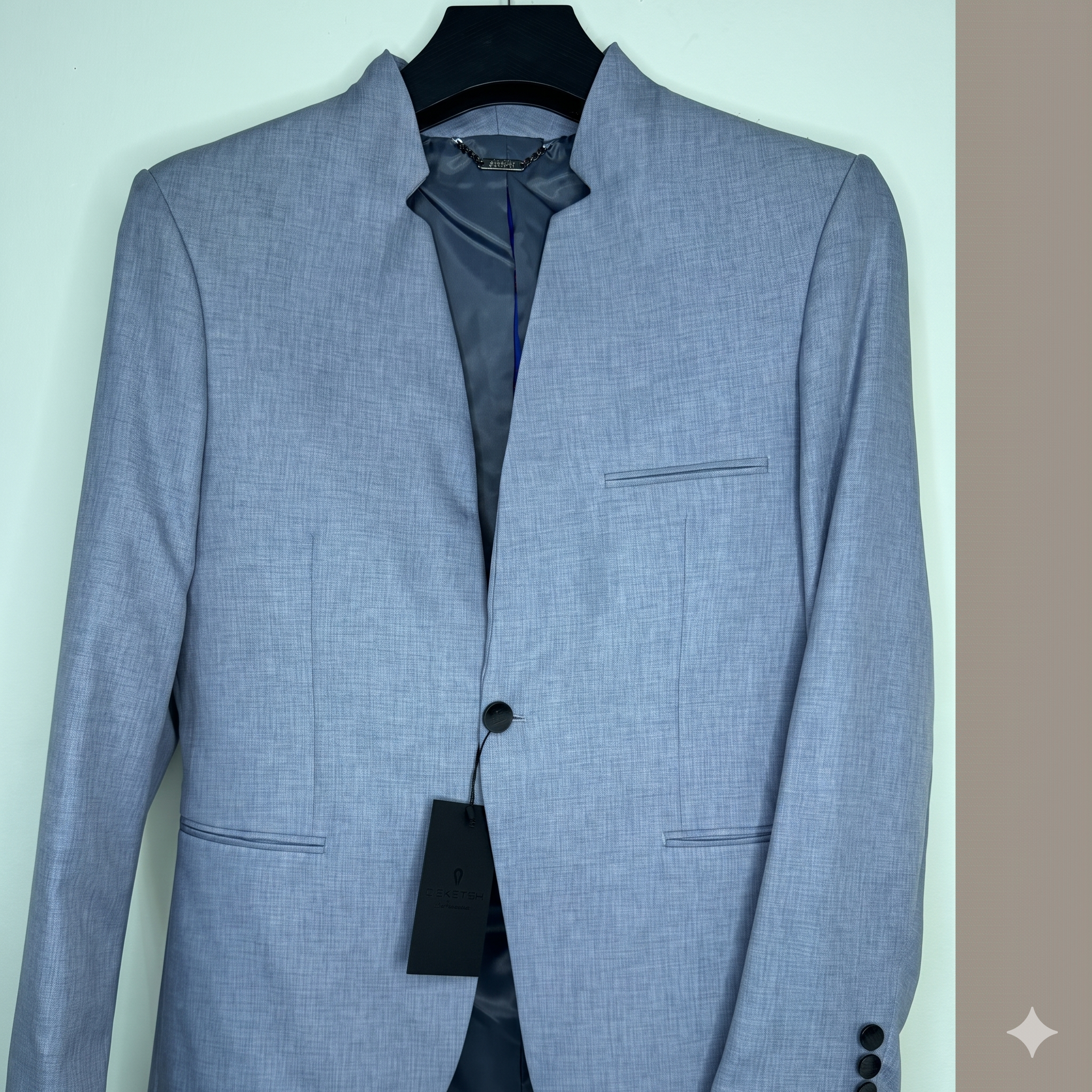 Men's Slim Fit Light Grey Blazer - Contemporary Cutout Stand Collar Casual Jacket