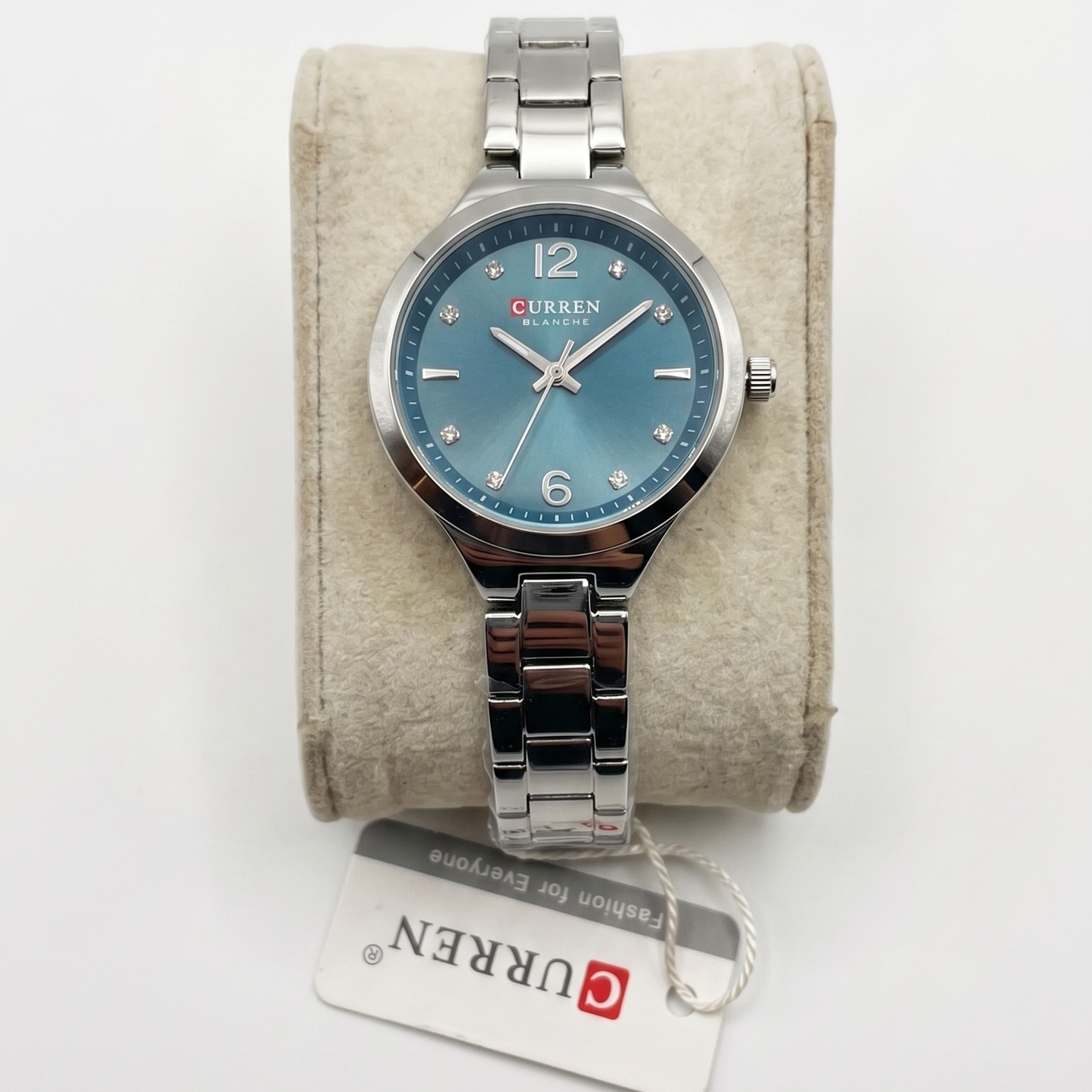CURREN Blanche Luxury Women's Watch – Silver Stainless Steel Link Bracelet with Sunray Blue-Green Gradient Dial
