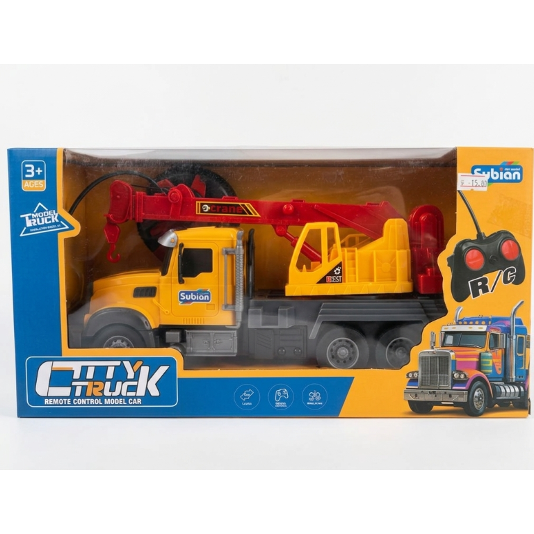 Subian "City Truck" Remote Control Construction Crane Truck – 1:14 Scale R/C Toy Engineering Vehicle with Moving Arm for Kids