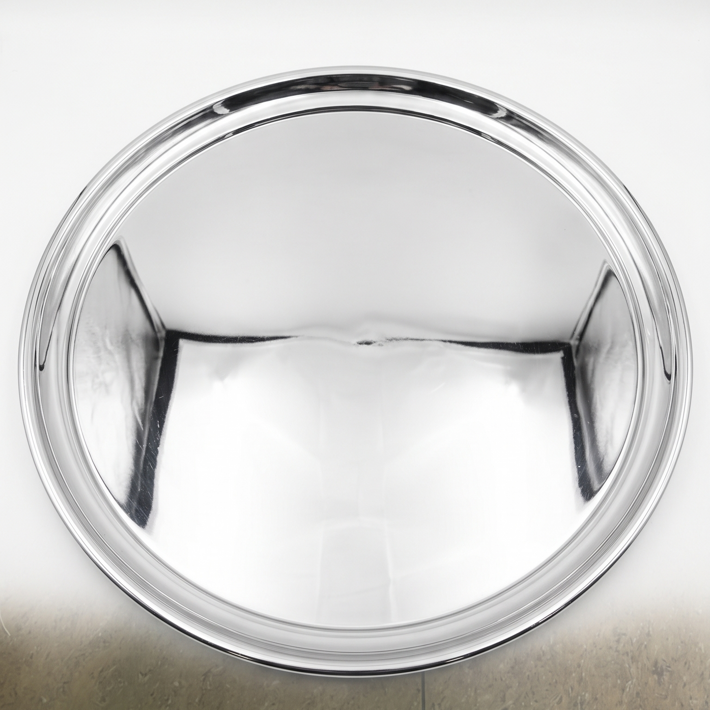 Large Round Stainless Steel Mirror-Finish Serving Platter with Raised Rim