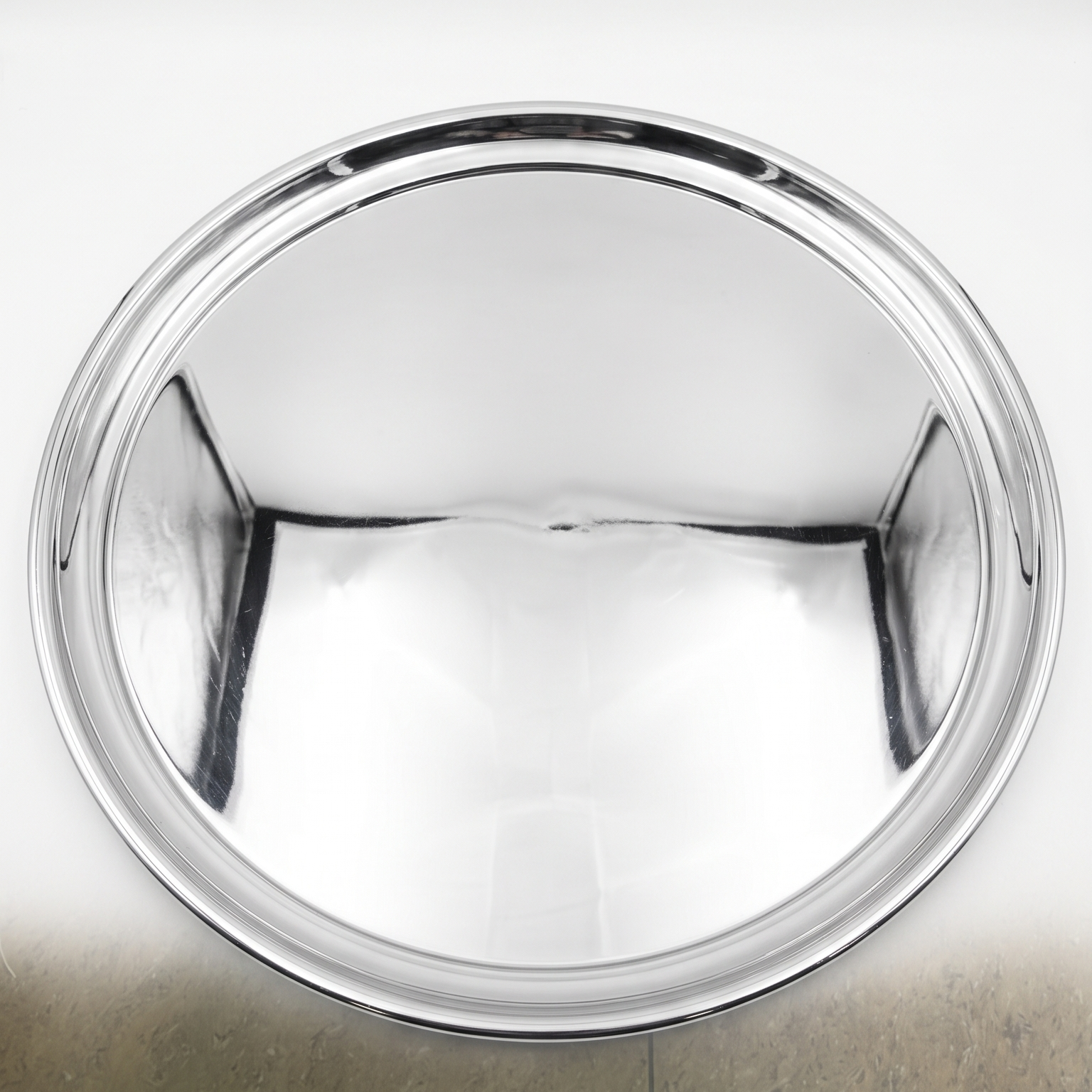 Large Round Stainless Steel Mirror-Finish Serving Platter with Raised Rim
