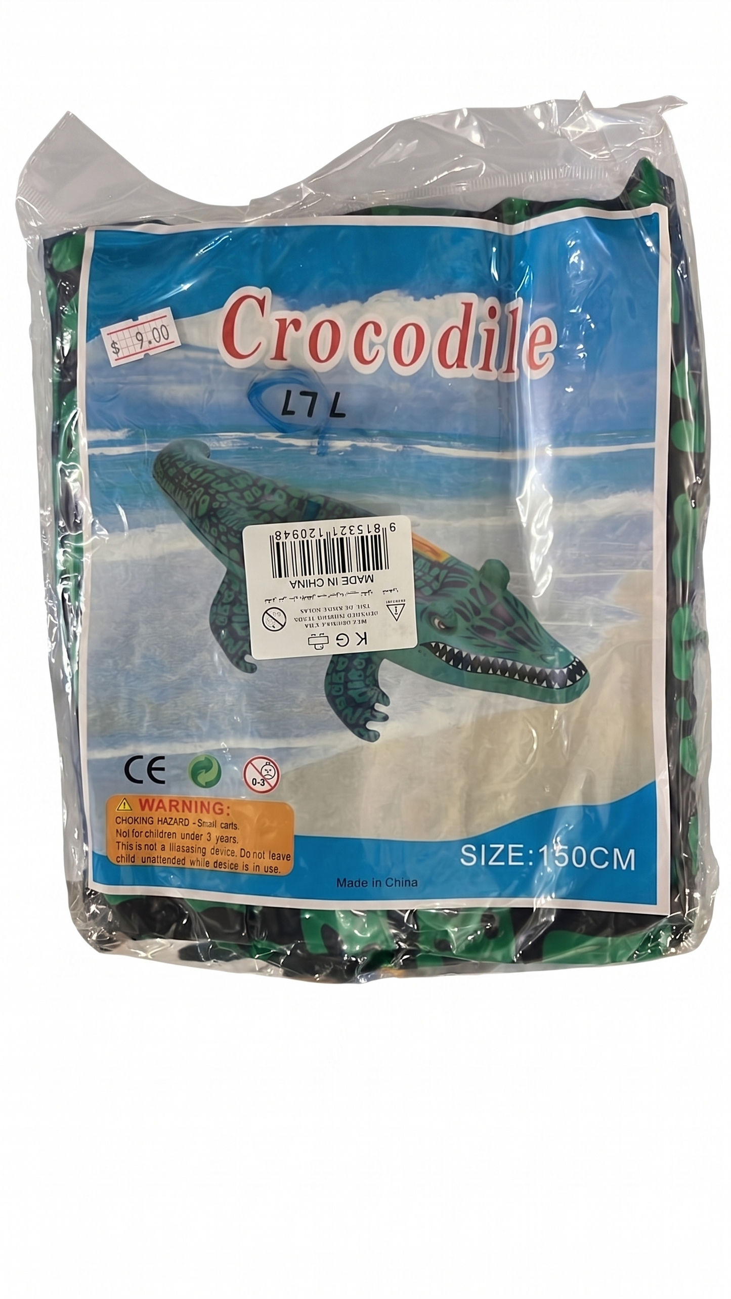 Giant 150cm Inflatable Crocodile Pool Float – Heavy-Duty Blow-Up Reptile Ride-On Toy for Kids and Summer Fun