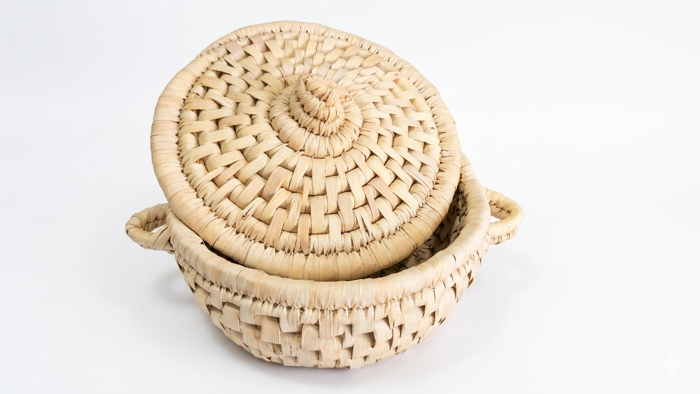 Hand-Woven Straw Bread & Sweet Basket with Lid