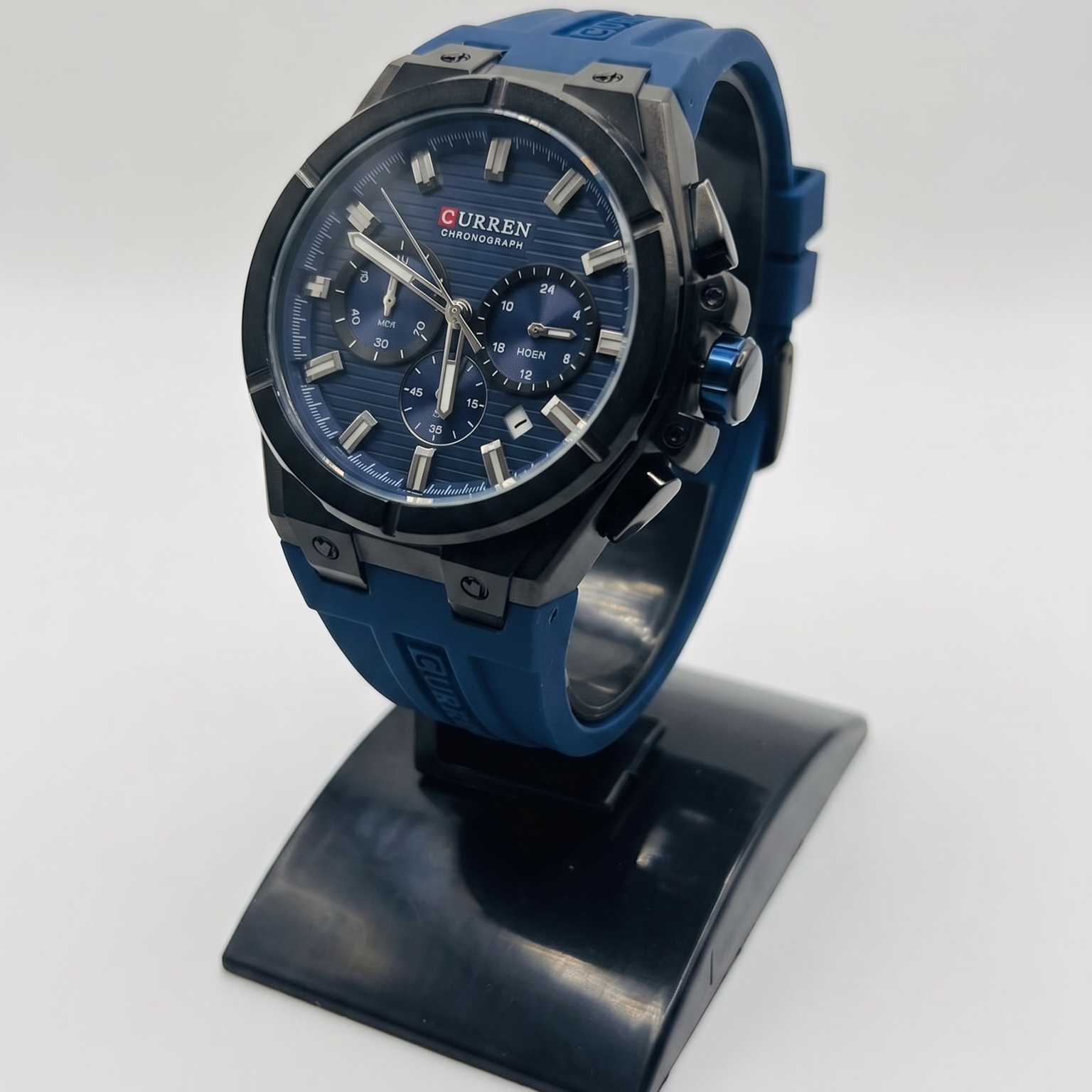 Curren Men's Luxury Chronograph Watch - Blue Dial & Silicone Strap