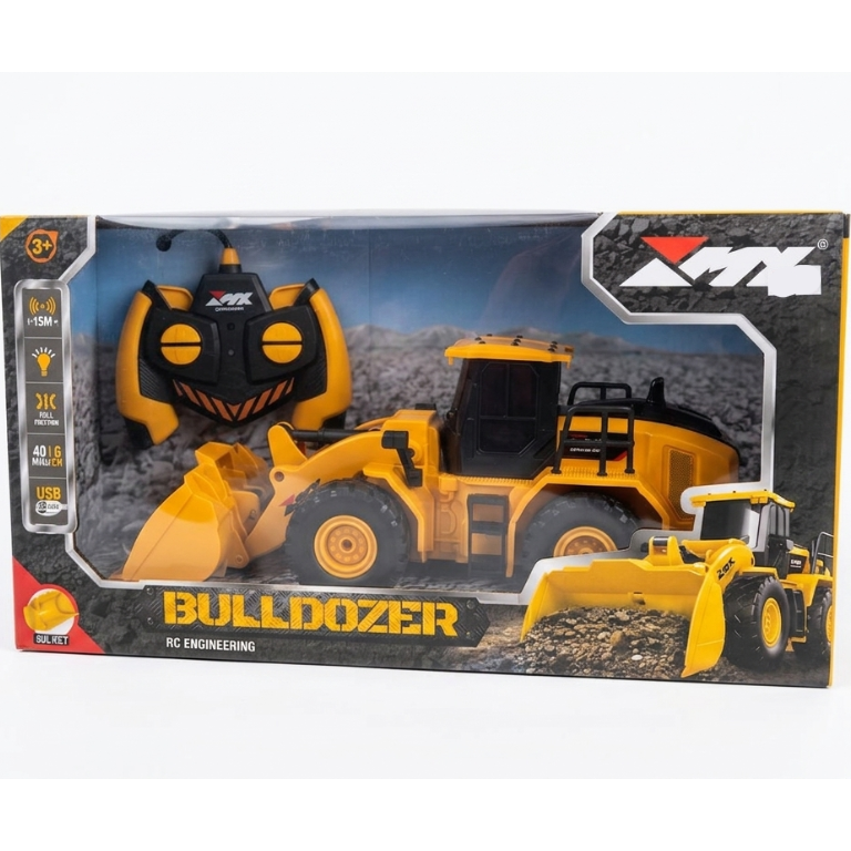 XMX Remote Control Wheel Loader Bulldozer – 2.4GHz Wireless R/C Construction Front Loader Toy Engineering Vehicle for Kids