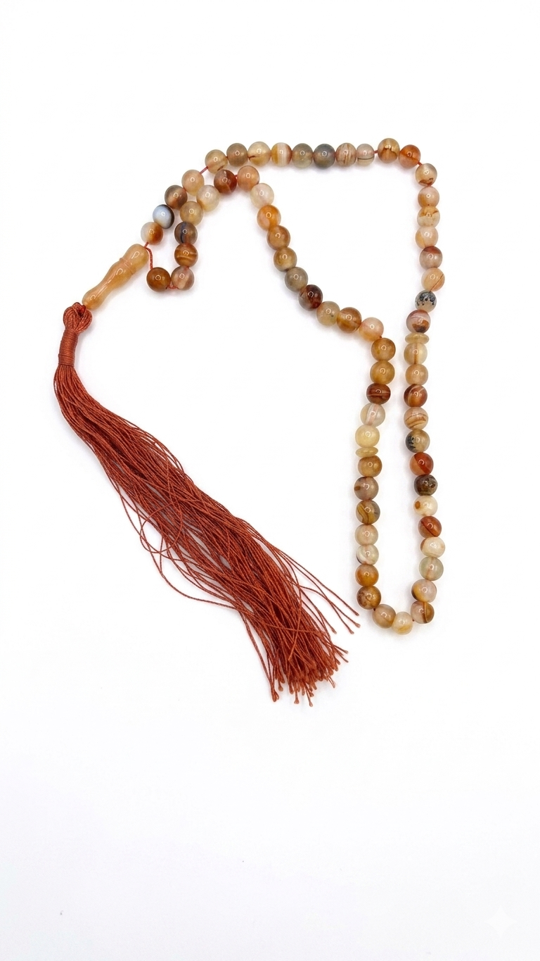 Earthy Agate Tasbih with Silk Tassel