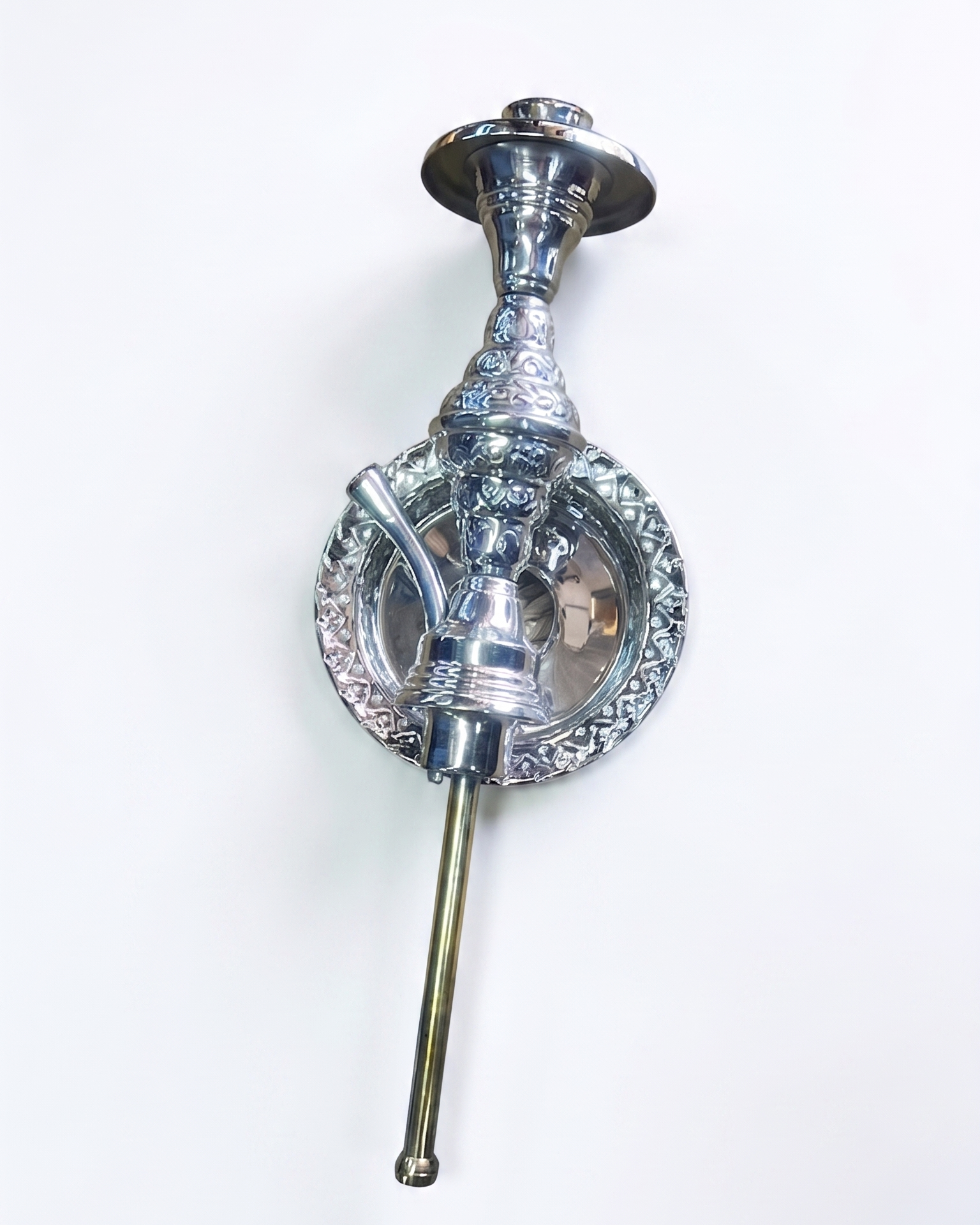 Premium Chrome-Plated Hookah Stem and Engraved Charcoal Tray Set – Traditional Shisha Replacement Parts