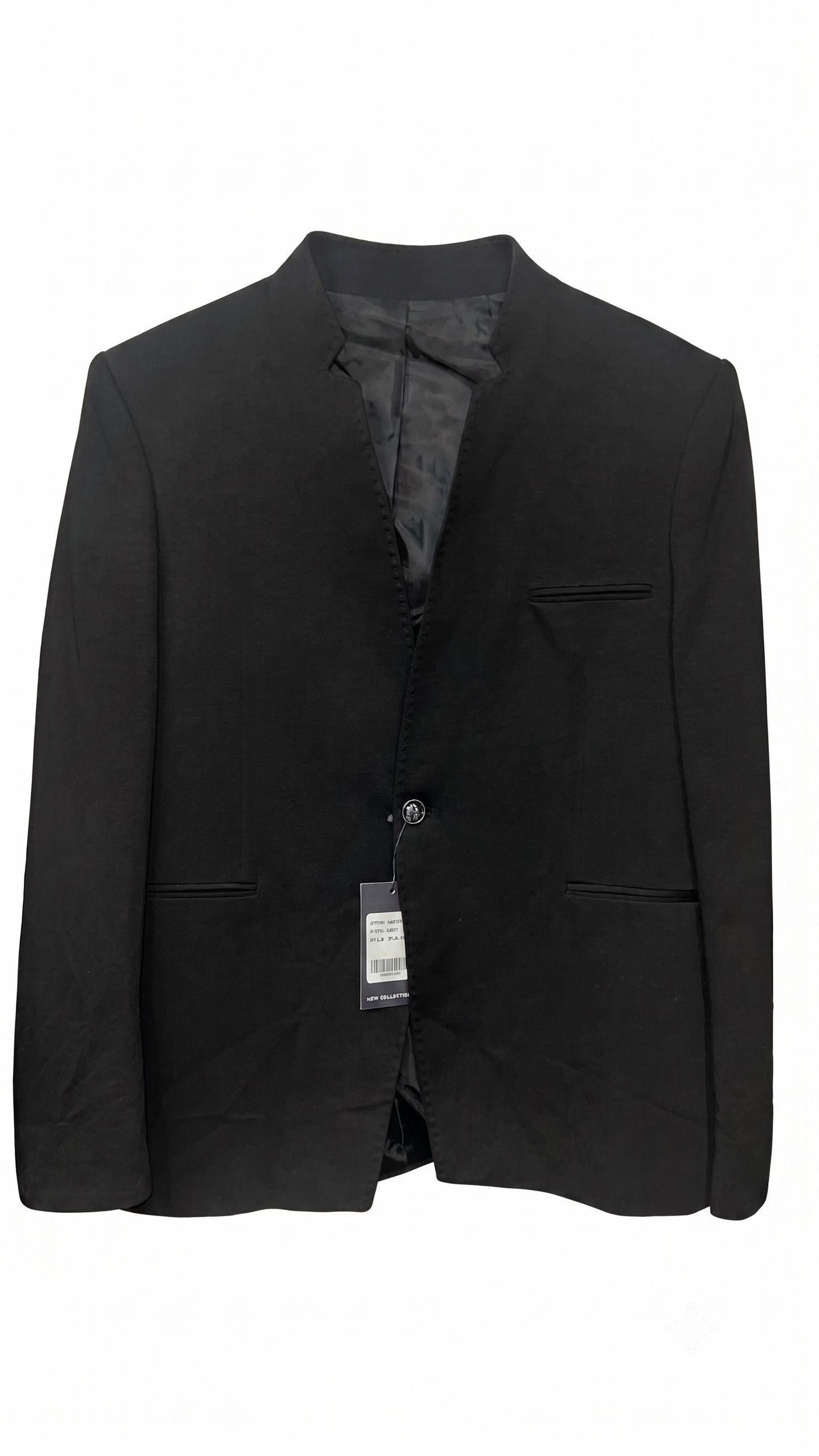 Modern Black Mandarin Collar Blazer – Single-Button Slim Fit Jacket