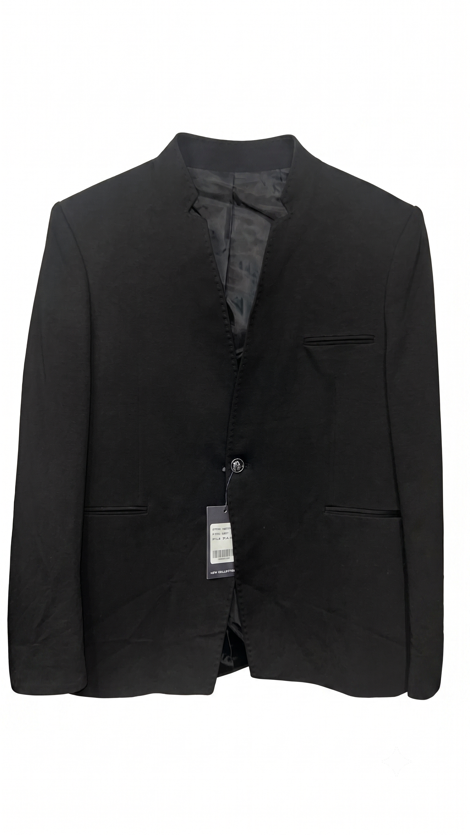Modern Black Mandarin Collar Blazer – Single-Button Slim Fit Jacket