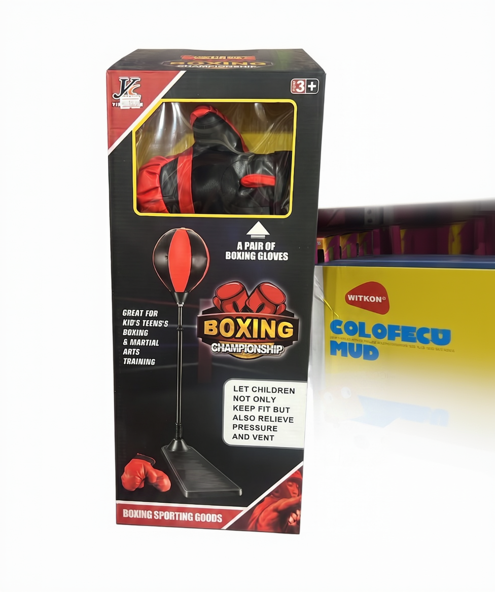 JC Boxing Championship Kids Freestanding Punching Bag Set – Adjustable Height Speed Ball with Training Boxing Gloves