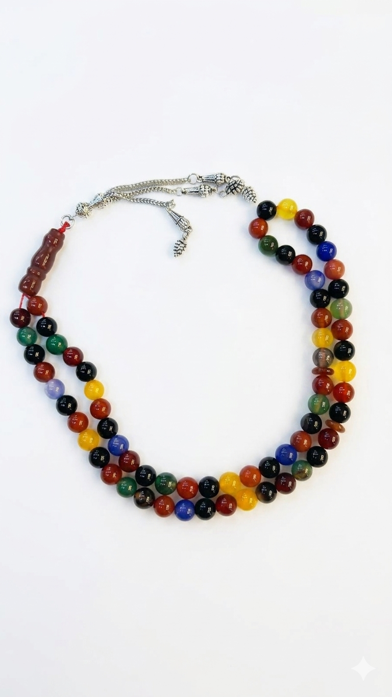 Vibrant Multi-Colored Stone Misbaha (Prayer Beads)