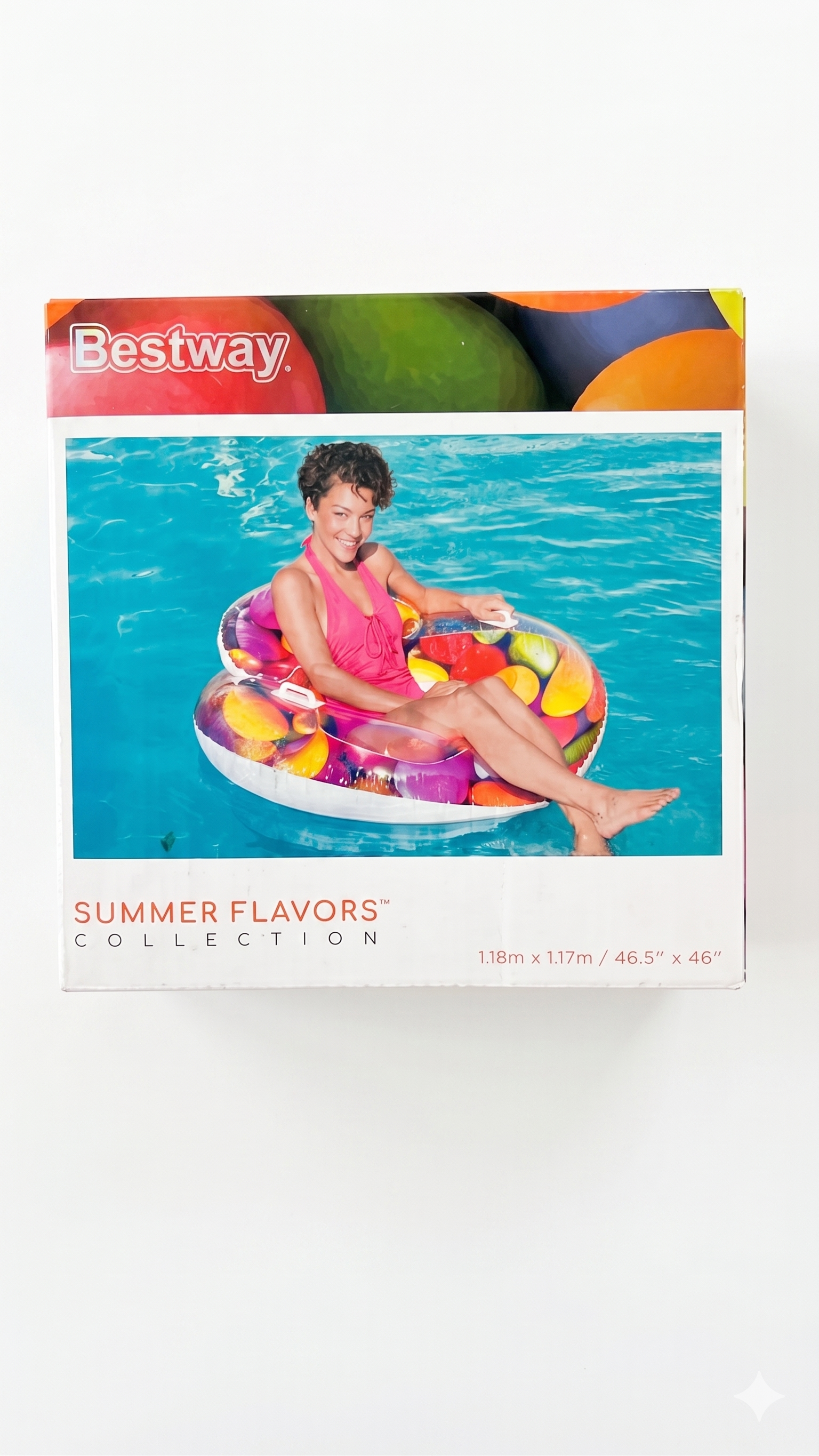 Bestway "Summer Flavors" Inflatable Pool Lounge Chair – 1.18m x 1.17m Luxury Fruit Print Swim Ring with Backrest & Handles
