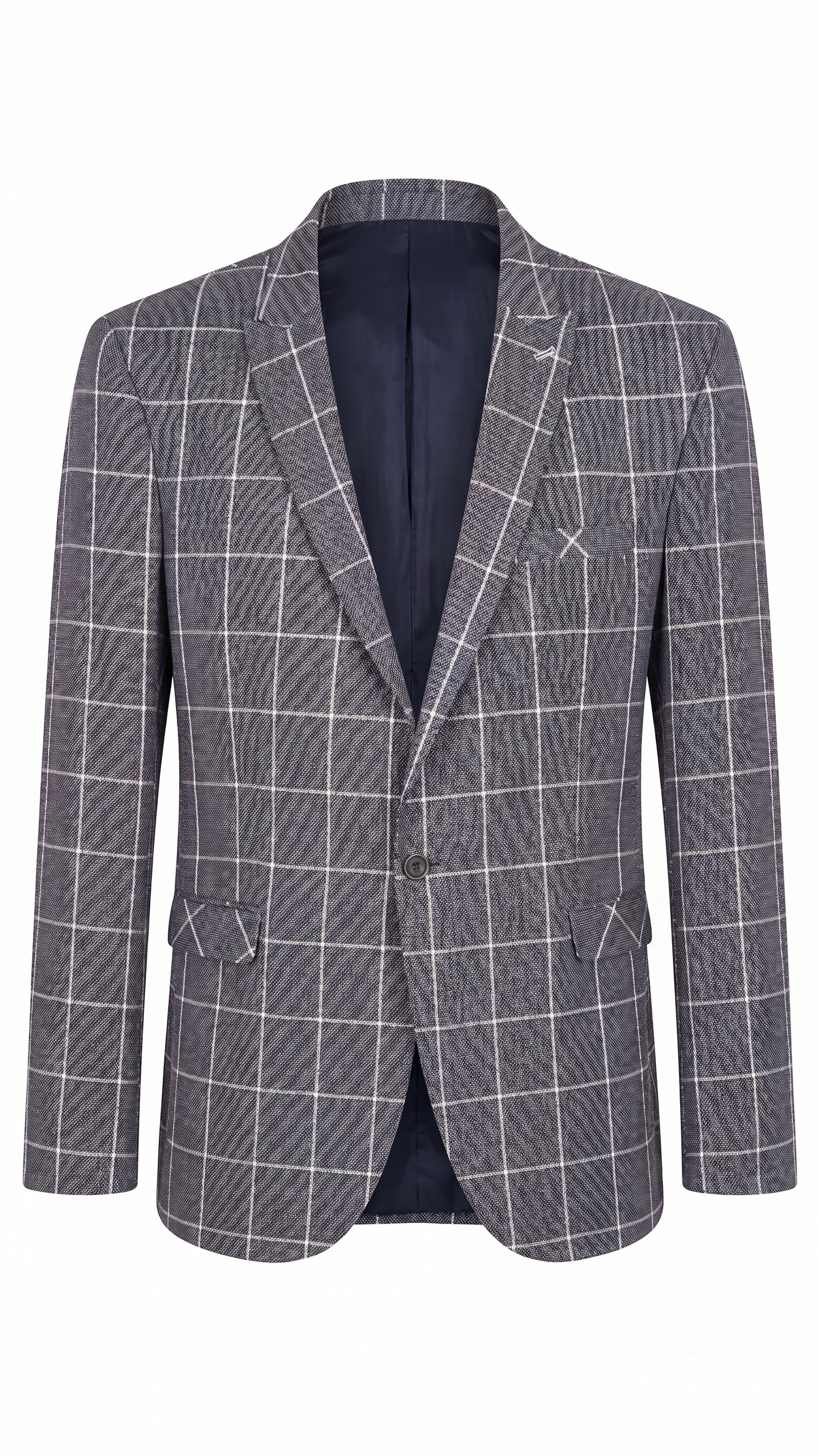 Savara Men’s Grey Windowpane Check Blazer – Modern Tailored Suit Jacket