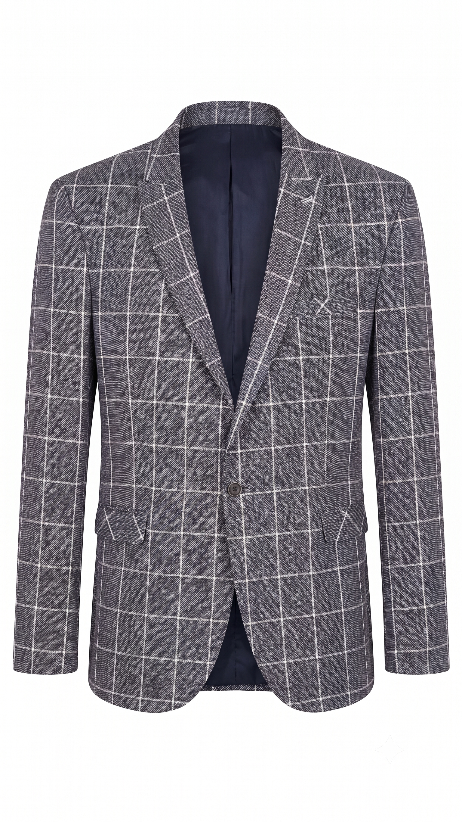Savara Men’s Grey Windowpane Check Blazer – Modern Tailored Suit Jacket