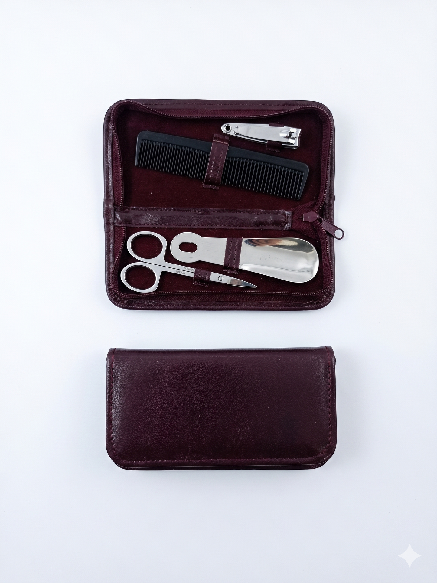 Compact Men's Grooming & Manicure Travel Kit – 5-Piece Personal Care Set with Zippered Faux Leather Case