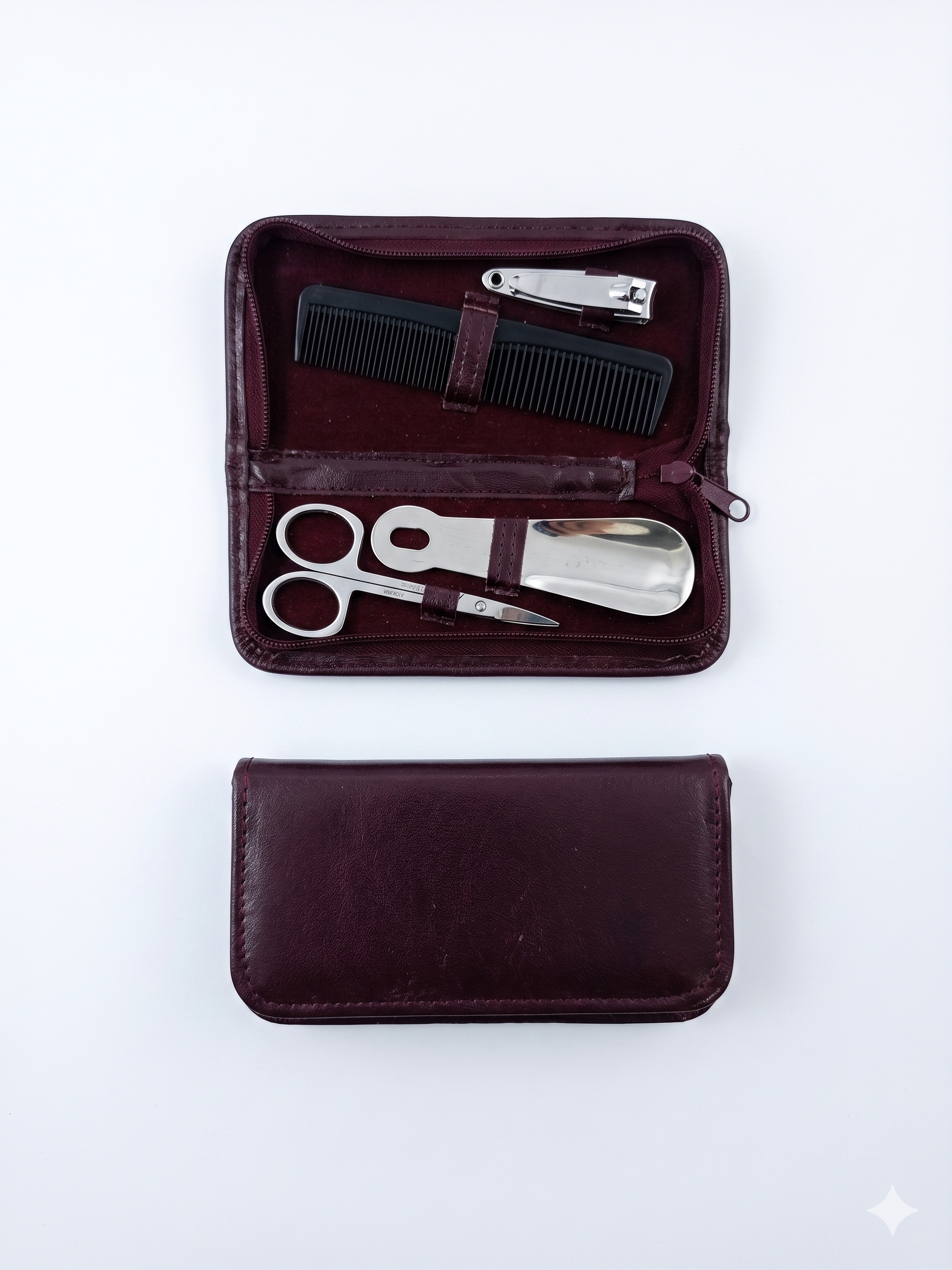 Compact Men's Grooming & Manicure Travel Kit – 5-Piece Personal Care Set with Zippered Faux Leather Case