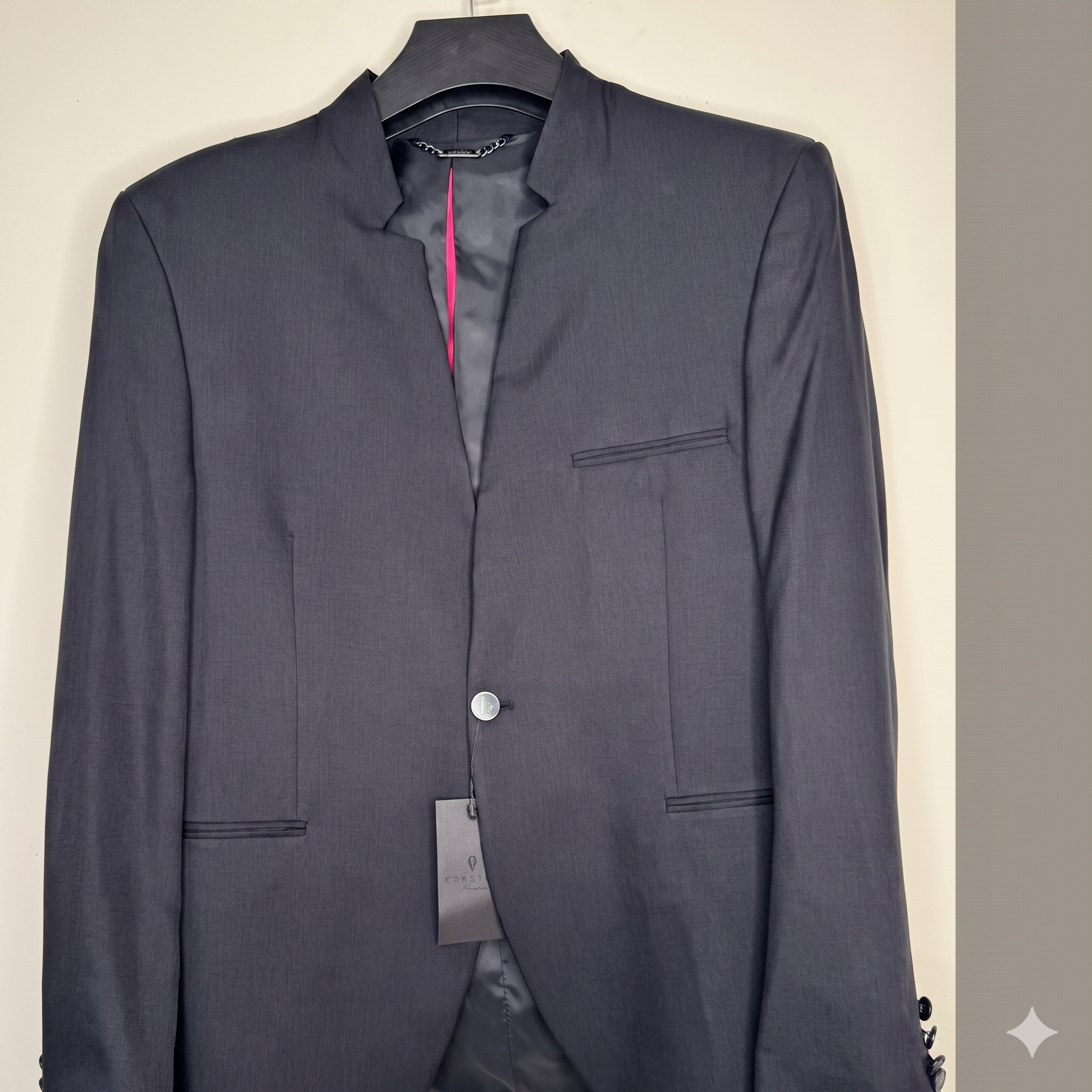 Men's Slim Fit Black Blazer - Modern Cutout Stand Collar Casual Suit Jacket