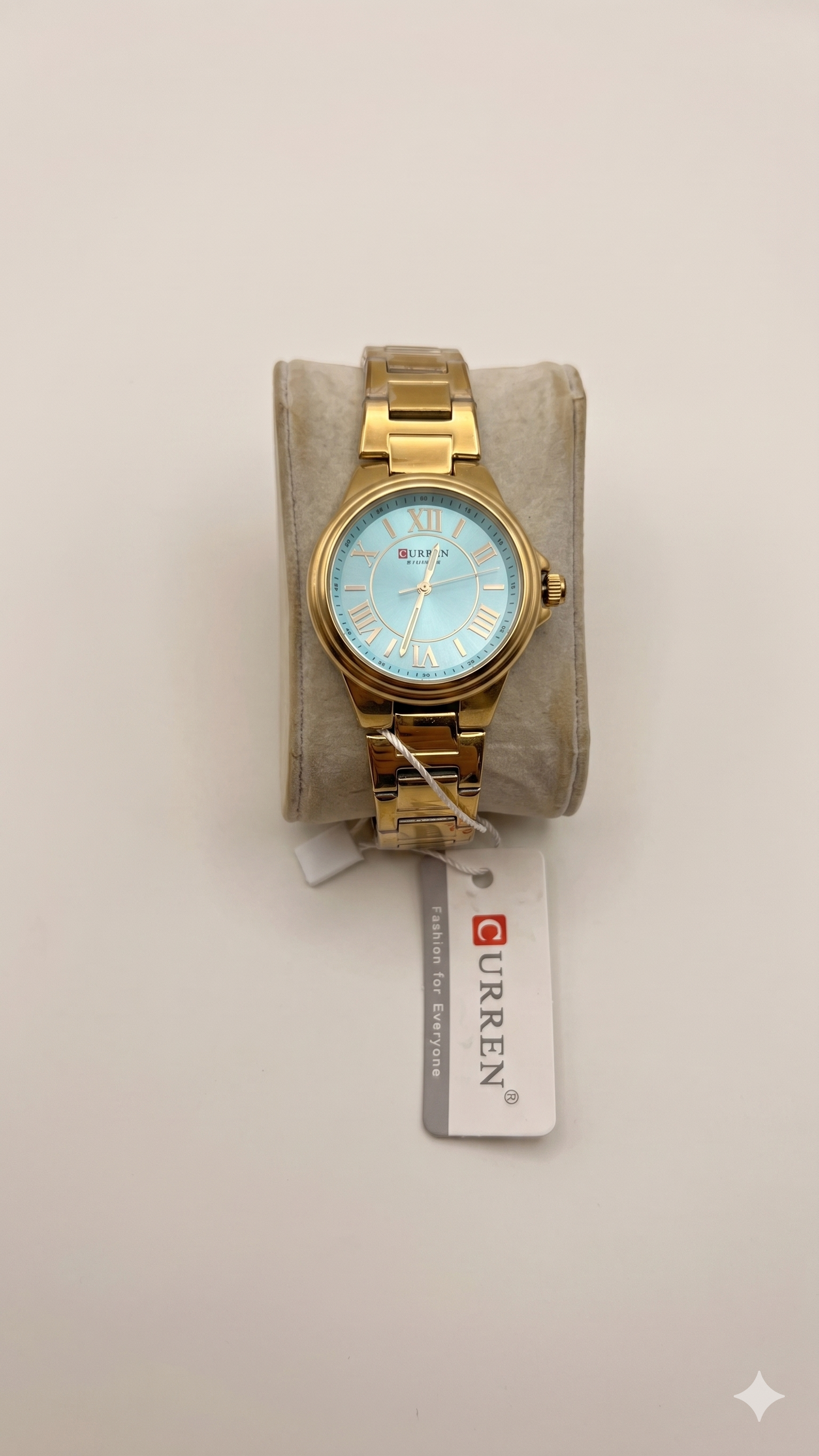 CURREN Blanche Luxury Women's Watch – Two-Tone Gold & Silver Stainless Steel Band with Rhinestone Bezel and Black Dial