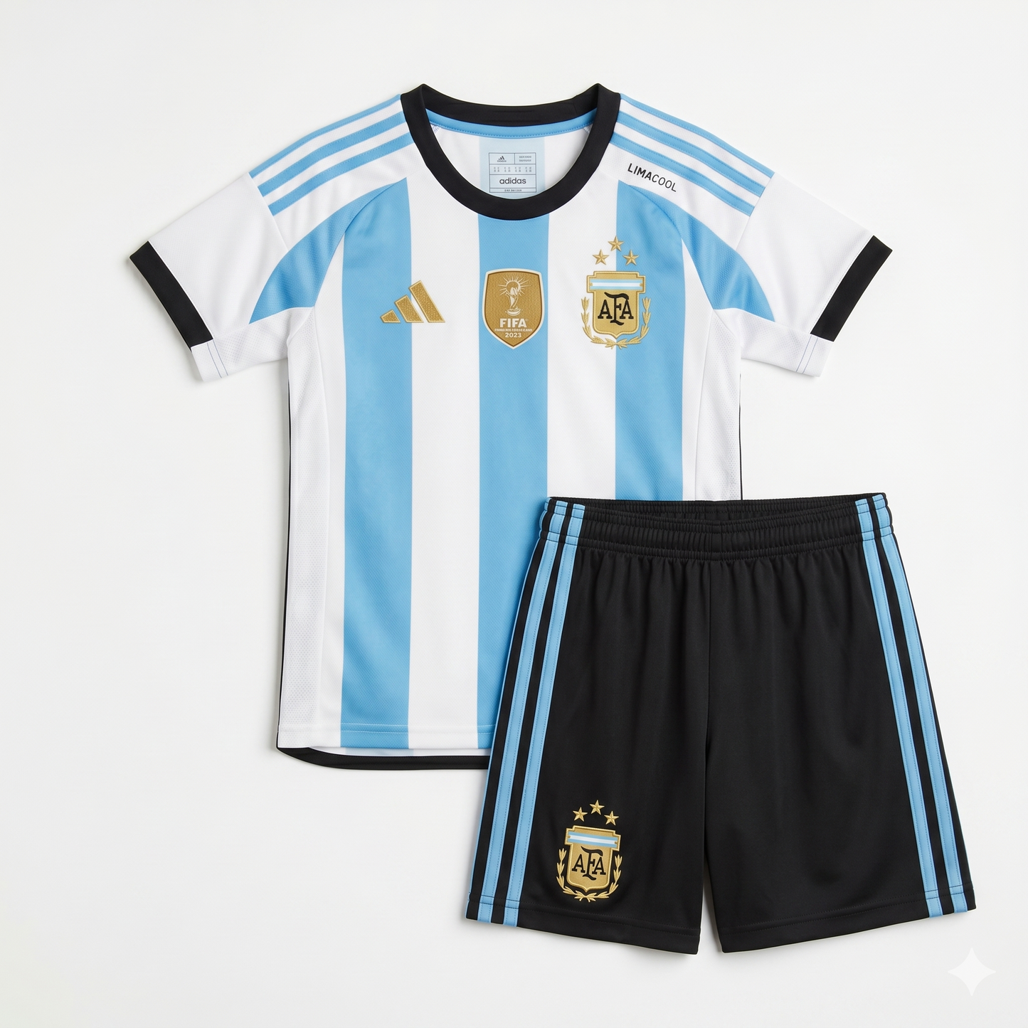 Argentina National Team Kids Youth Soccer Kit – 3-Star World Cup Champions Home Jersey & Shorts Set
