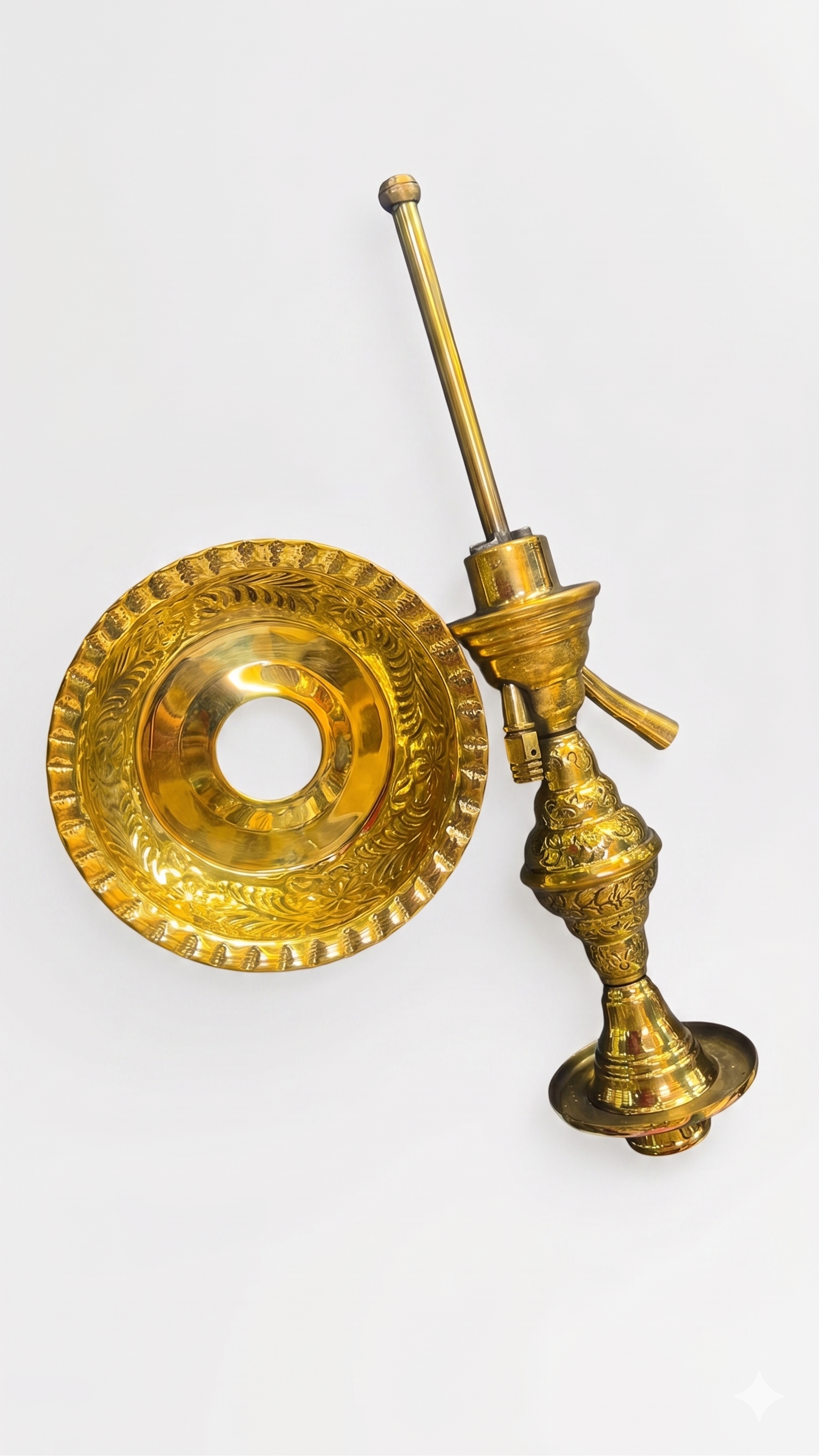 Handcrafted Brass Hookah Stem and Charcoal Tray Set – Replacement Shisha Parts with Intricate Engravings
